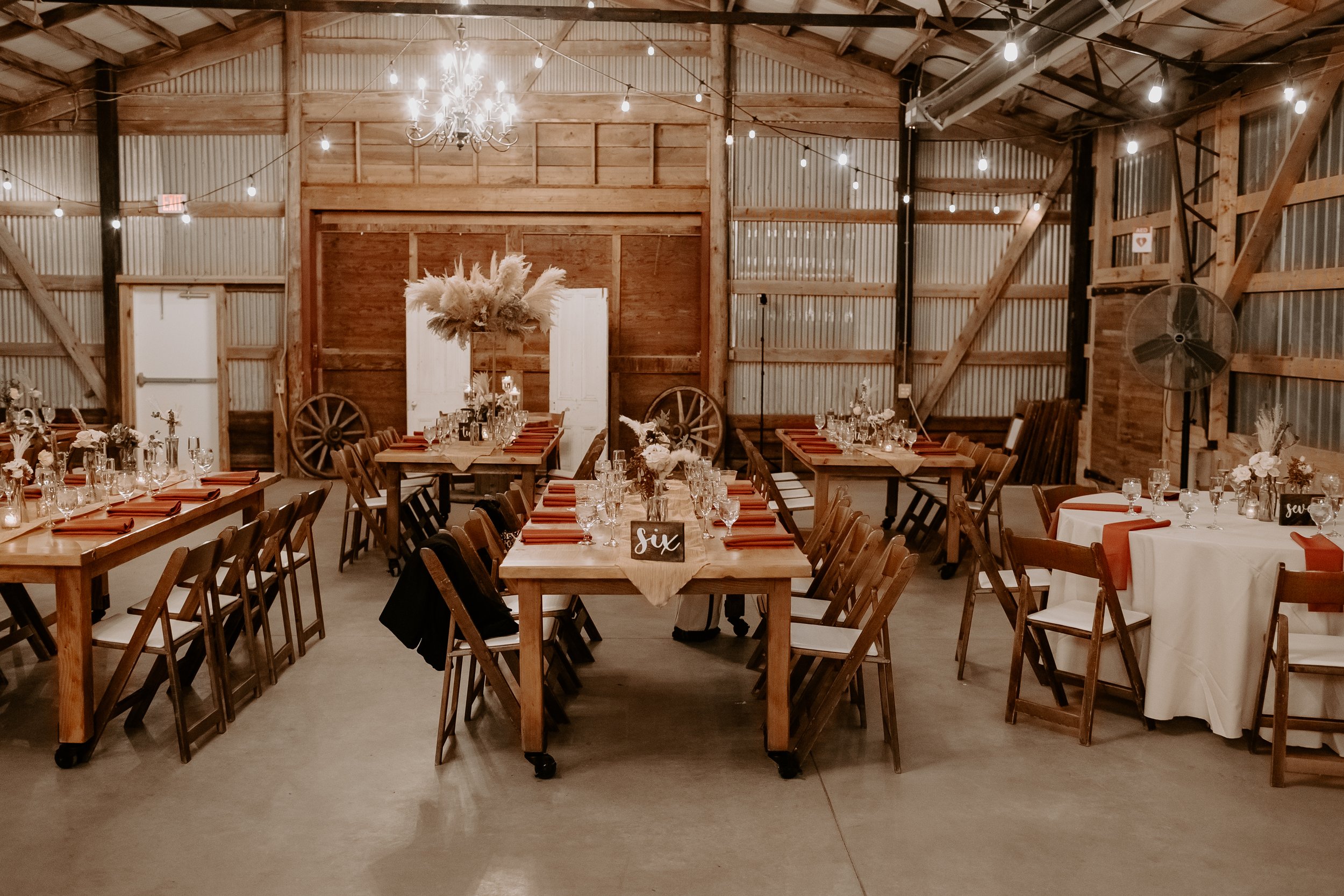 Farm Tables at Covered Bridge - Barn - low and Tall.jpg