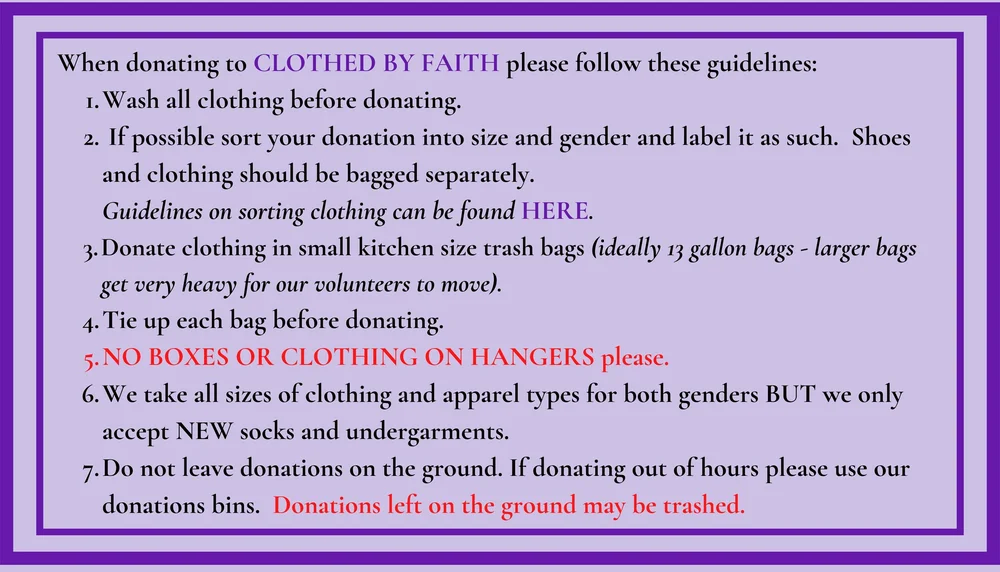 Donate clothing — Clothed by Faith