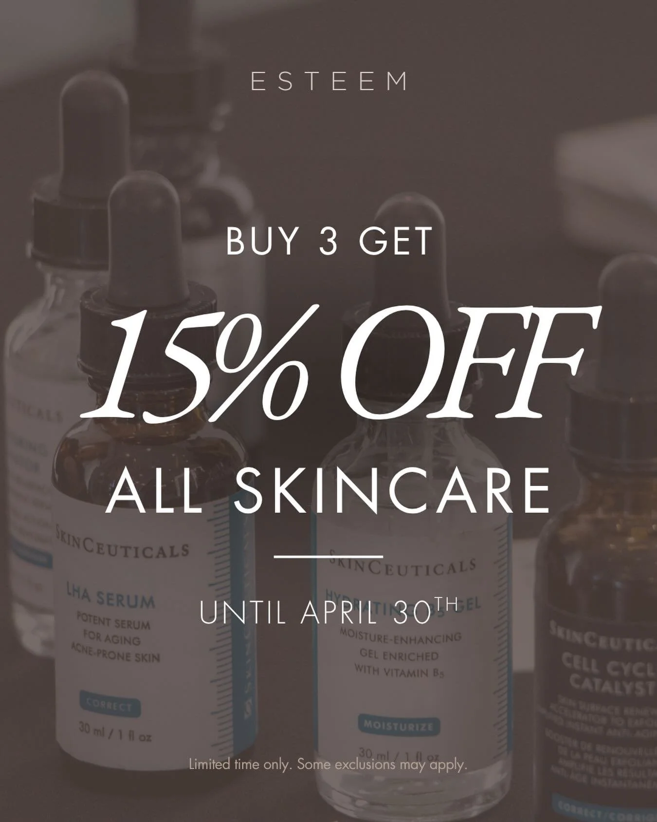 Your best skin starts with the right routine and there&rsquo;s no better time to upgrade!✨

Enjoy 15% off when you purchase 3 or more skincare products from SkinCeuticals, Functionalab, ZO by Obagi, and Colorescience.

Our medical-grade products are 