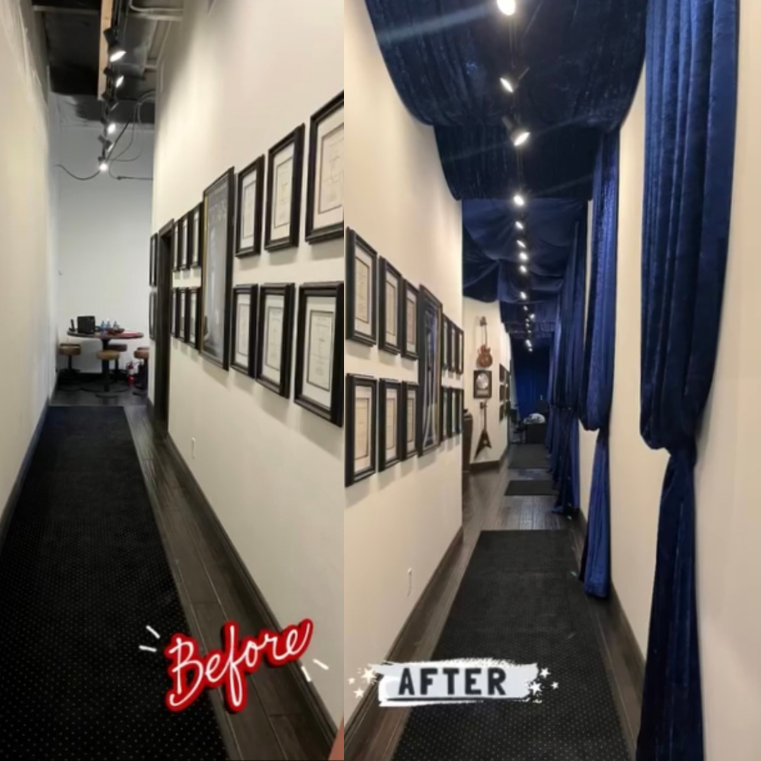 Velvet drapery installation for Paul Sandweiss and Sound Design Studio, in Westlake, California.  