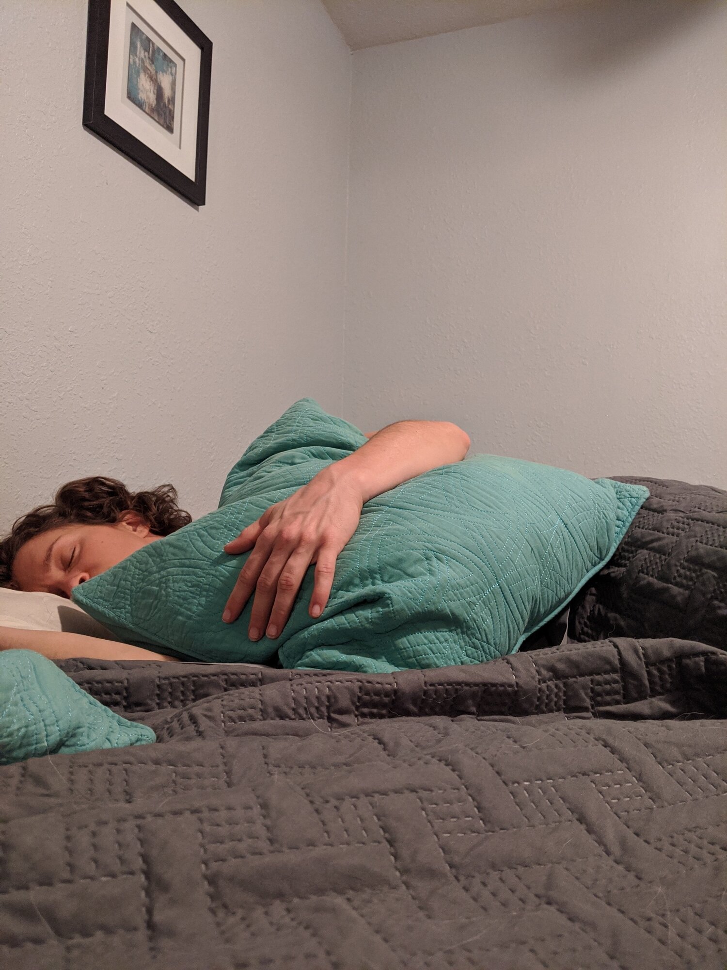 Side sleeper suggestion: pillow under painful shoulder to help keep it propped back