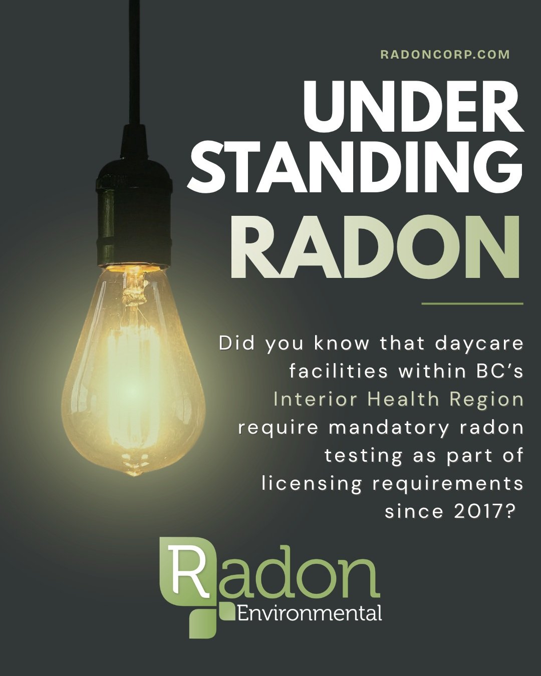 Although radon testing isn't mandated across B.C., Interior Health introduced a regional requirement in May 2017. It applies to full-day daycares and pre- and after-school programs operating within schools.

#healthylungs #radongas #iaq #daycare