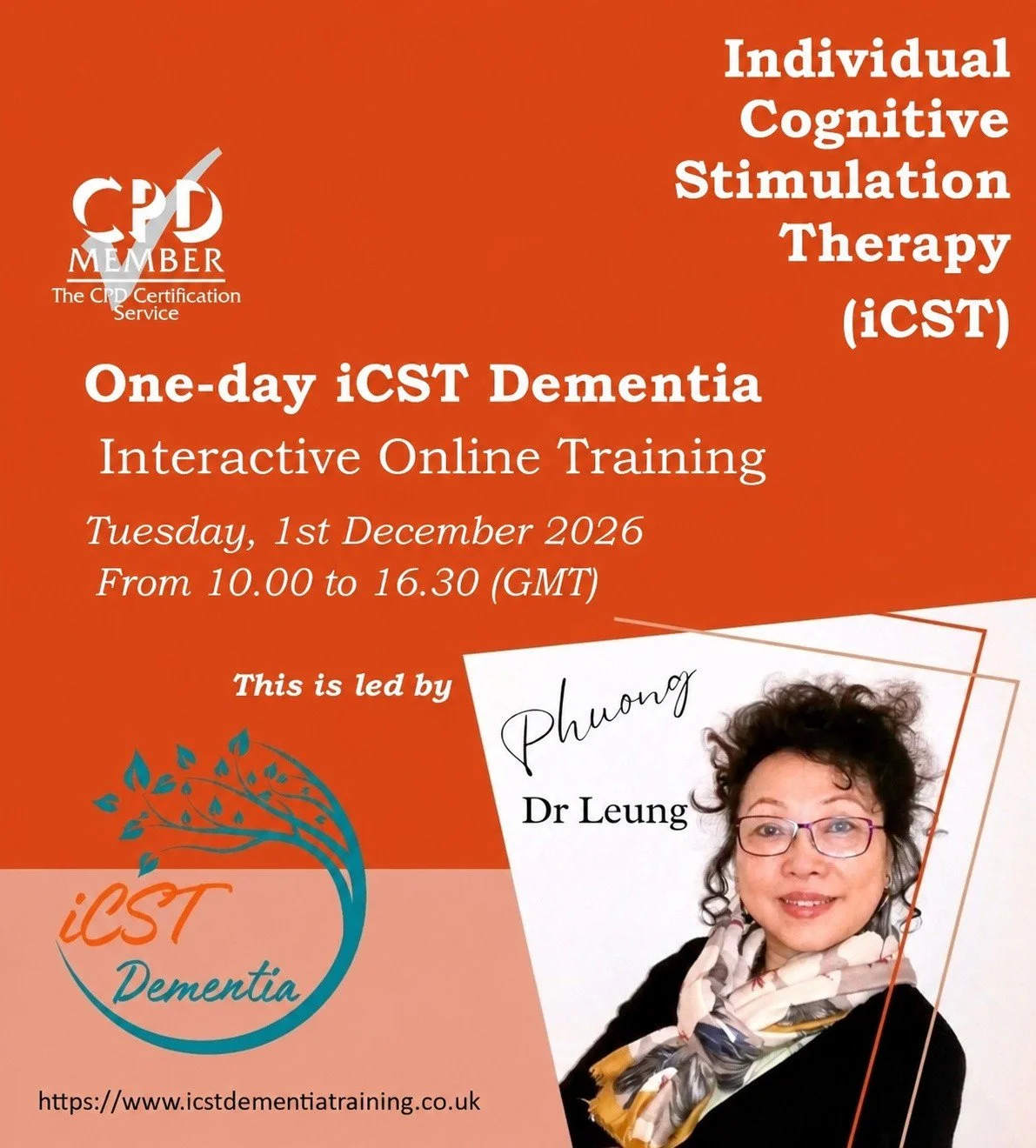 One-day iCST Dementia Interactive Online Training (CPD) Tuesday 1st December 2026, 10.00 to 16.30 (GMT)