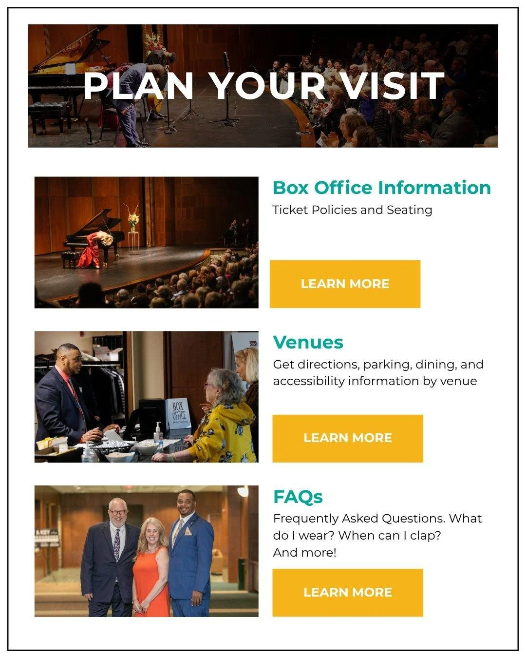 Plan Your Visit to Chamber Music Detroit! 

Our next concert is right around the corner &mdash; Friday, November 15, featuring two-time GRAMMY Award-winning pianist Michelle Cann! 

Now&rsquo;s the perfect time to plan your visit:
Learn about ticket 