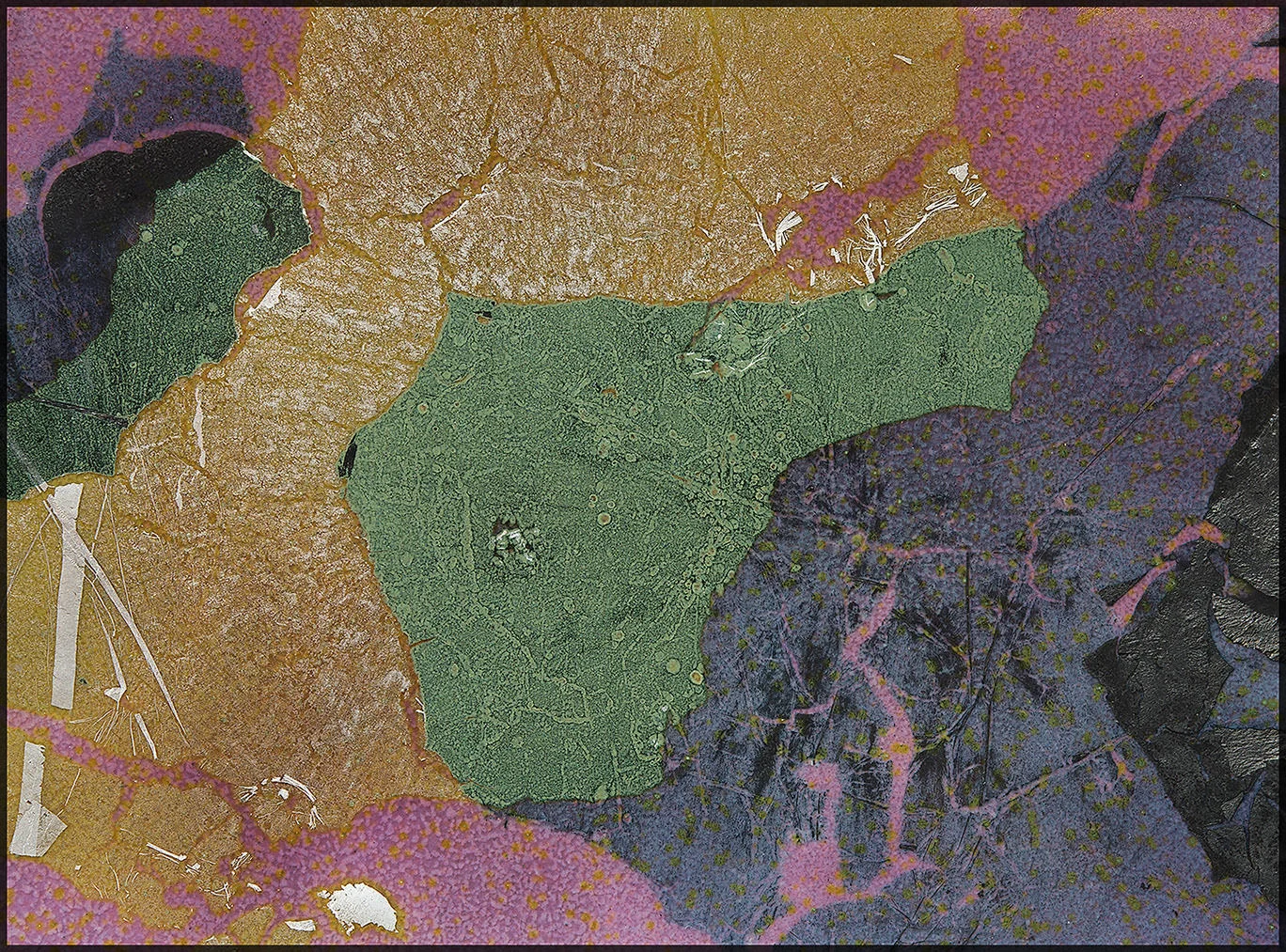 “Geoscape”, various metal colorants on enamel, 8” x 5”