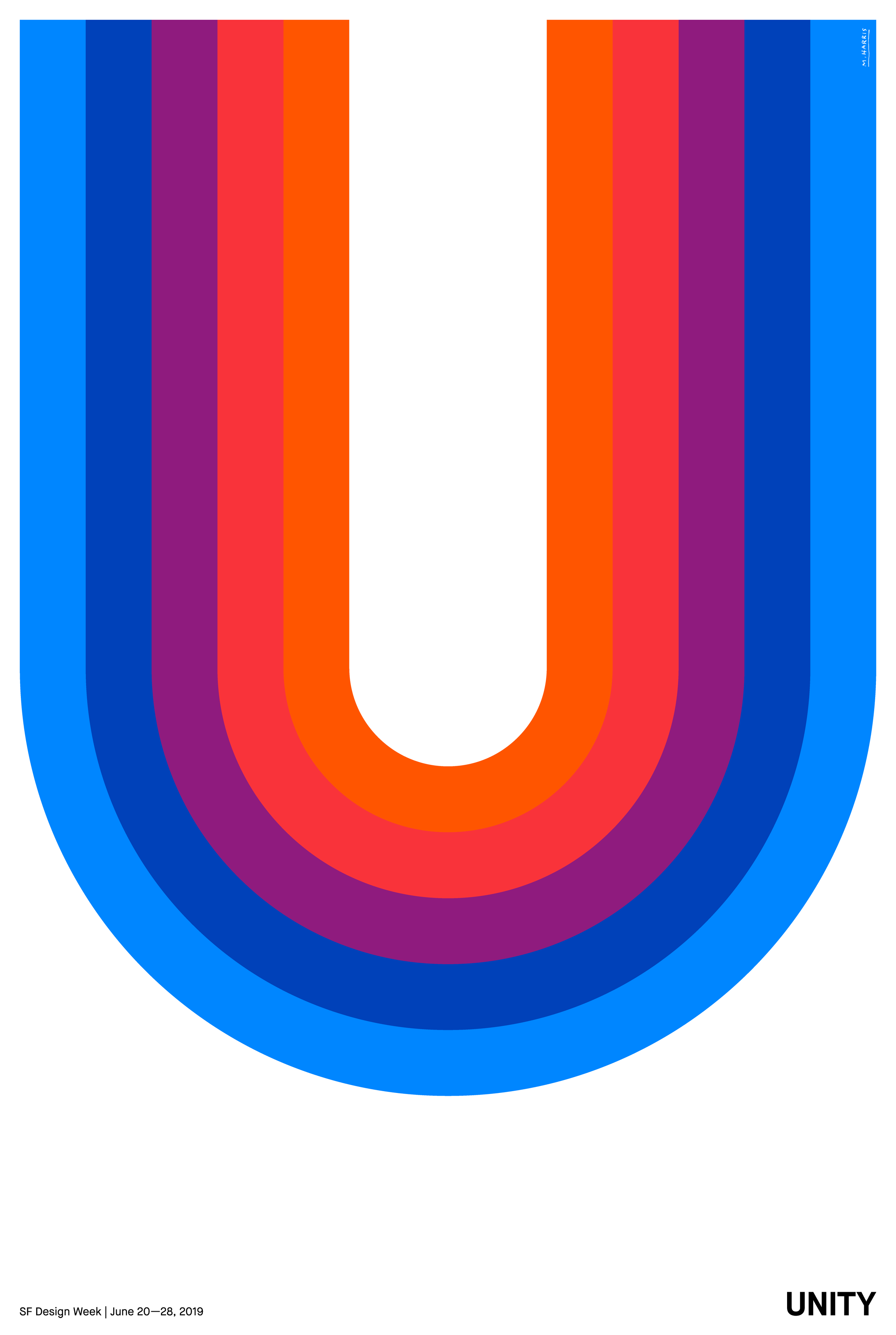Designer Matt Harris Country USA Description Celebrating Unity. 2 of 3. This poster uses bold reductive forms and interplay of color, portraying the letter U, representative of ‘Unity’ and the state of being united. Website studio.management How to purchase this poster Limited editions of CommUnity posters are available at Plotnet Prints ( plotnetprints.com ). All posters are printed 24" x 36" on Hahnemuhle Photo Rag 308gsm (100% Cotton Rag paper).