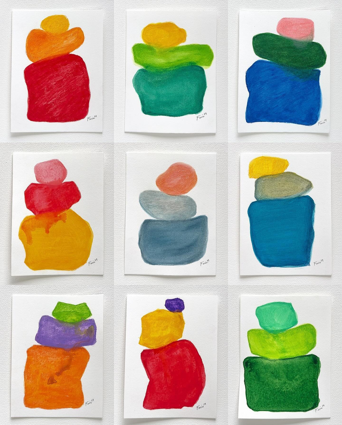 Nine new studies now available. All are 8 x 6 in. on Strathmore heavyweight paper (350lb). These studies are explorations in color and form relationships as I consider larger works on canvas. I&rsquo;m enjoying the playful feeling of these. They feel
