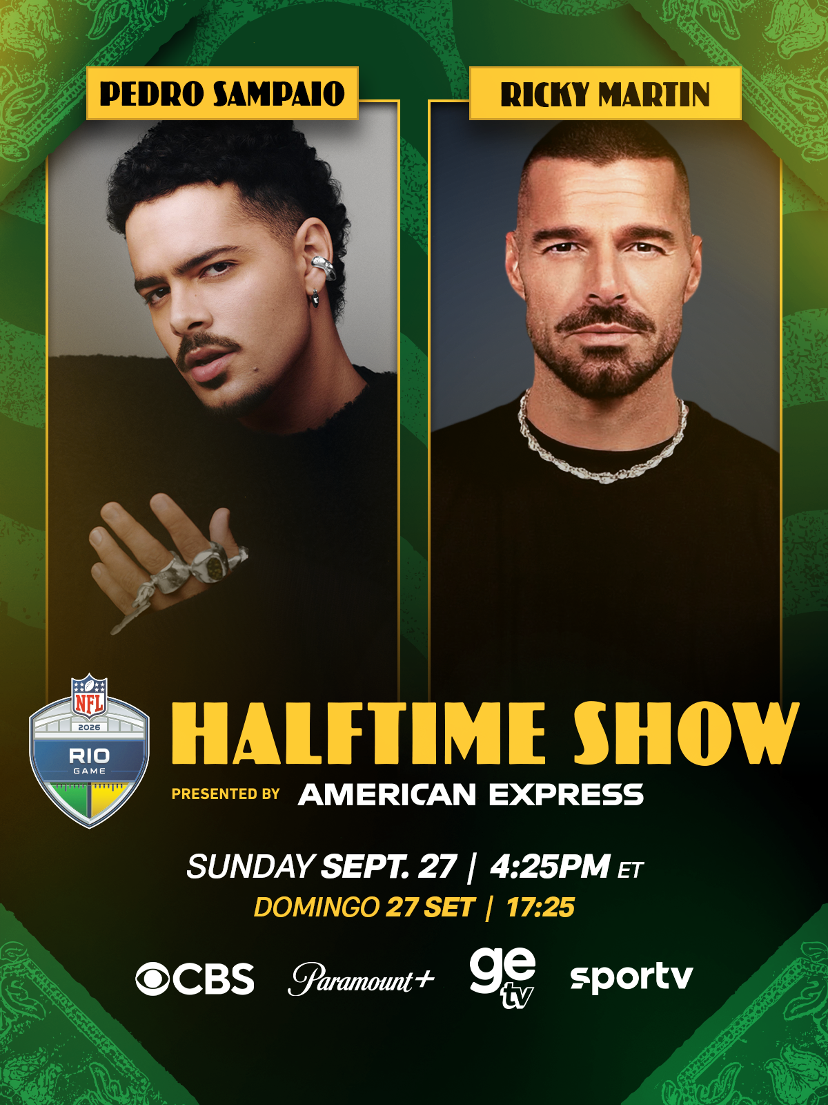 EL DJ BRASILEÑO PEDRO SAMPAIO Y EL ICONO GLOBAL RICKY MARTIN ACTUARÁN EN EL ESPECTÁCULO DE MEDIO TIEMPO DEL PARTIDO DE LA NFL EN RÍO 2026&nbsp;