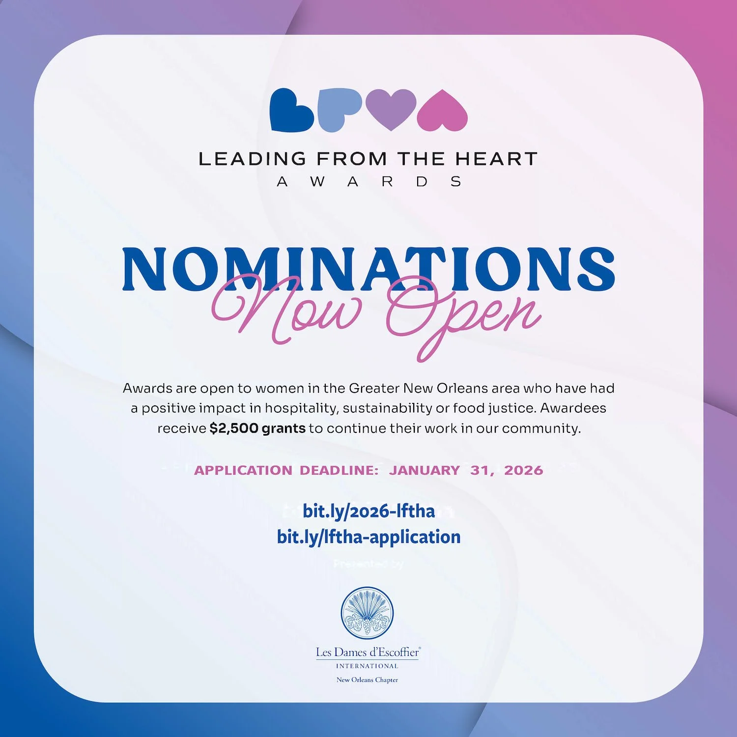 NOMINATIONS OPEN: Leading from the Heart Awards