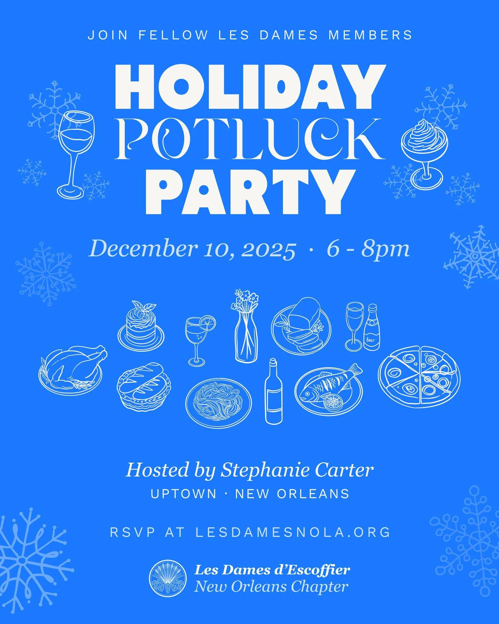 Les Dames NOLA Members: Ready for the next feast? Don't wait to RSVP for the Holiday Potluck Party! (Note: This is a members-only event.) 

👉 https://bit.ly/25-holiday (link in bio) 

If you plan to bring a dish, please note it on the RSVP form. 

#