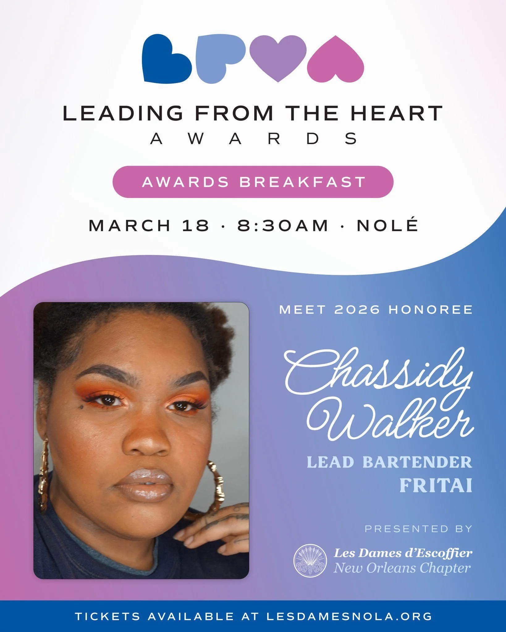 MEET CHASSIDY WALKER, a Leading from the Heart honoree, and join us for breakfast on March 18 at Nol&eacute; Special Events Venue to honor all of our 2026 awardees --> tickets at link in bio.

In a city built on hospitality, Chassidy Walker, lead 