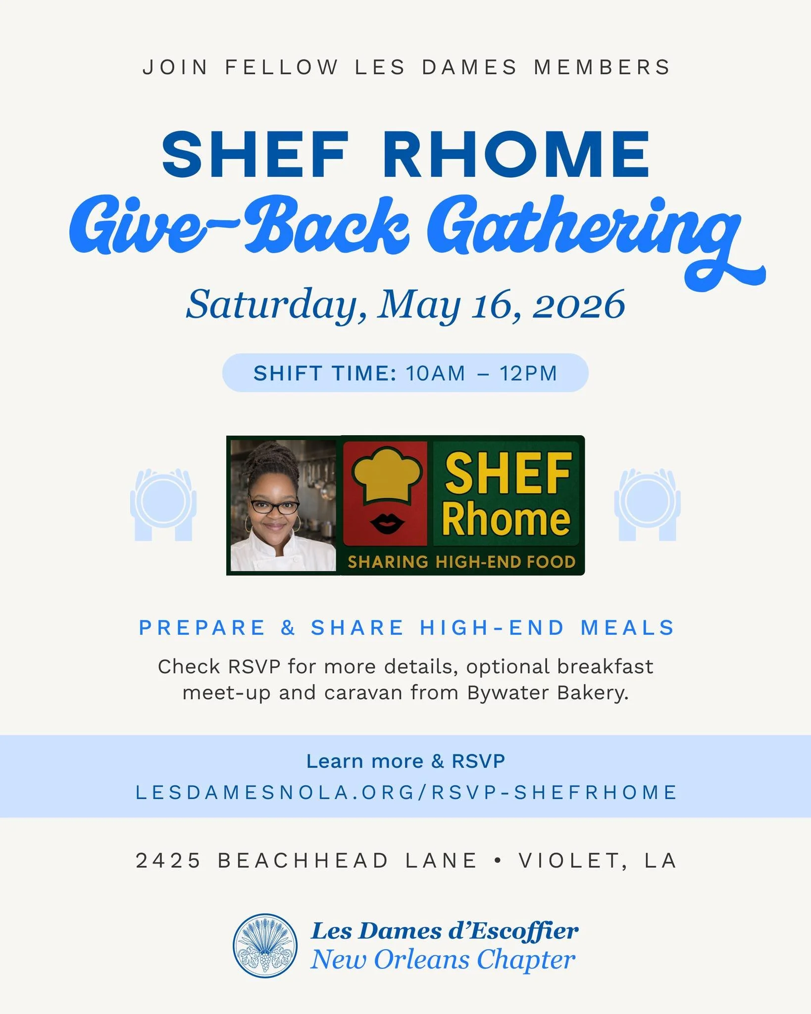 There&rsquo;s something powerful about showing up together. 💙

MEMBERS: Join your fellow Dames (and future Dames!) for a hands-on morning of service with Shef Rhome preparing and sharing nourishing meals with members of our community who need it mos