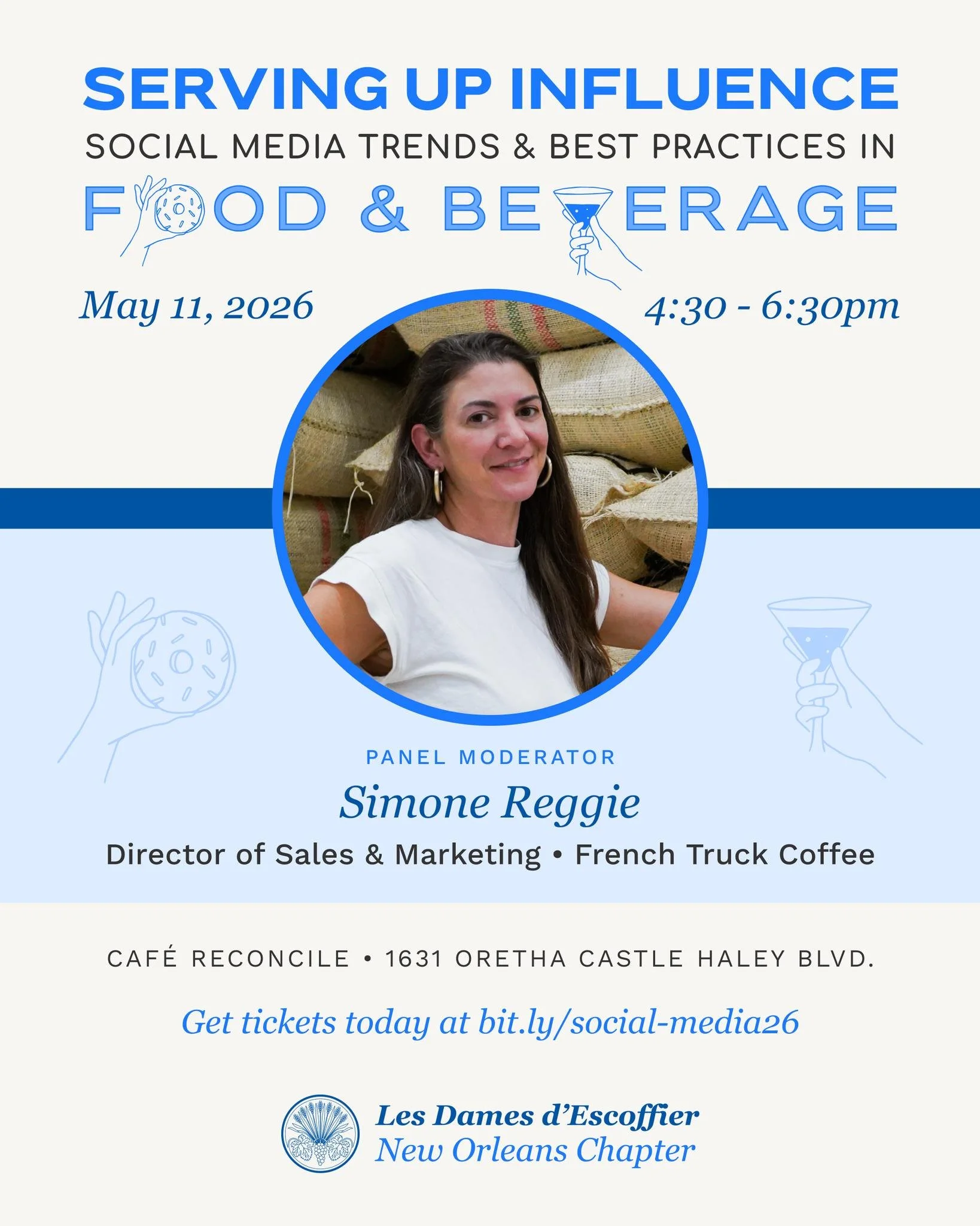 Join us for an evening exploring how social media continues to shape the food, beverage and hospitality industry in New Orleans.

ABOUT THE MODERATOR: @simonereggie joined the  @frenchtruck  team with more than a decade of experience in the hospitali