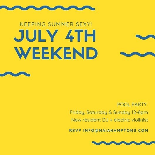 Join us #July4thWeekend for an unforgettable (and socially distant) #PoolParty Friday, Saturday &amp; Sunday from 12-6pm ☀️💙🥂Sounds by our new resident DJ + electric violinist 🎧🎻 #CapriSouthampton #NAIAHamptons #Ros&eacute;AllDaySixFeetAway #Elec