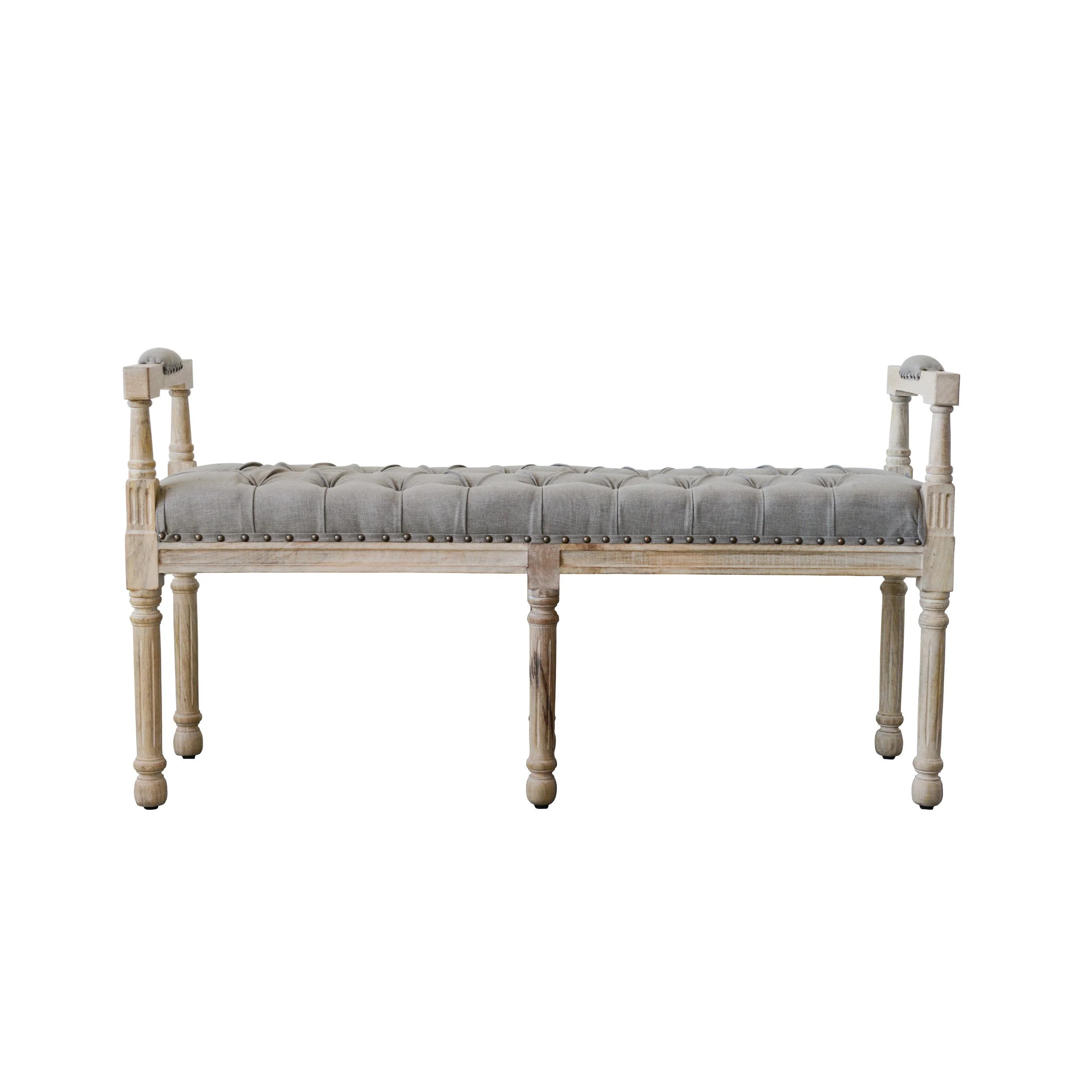 Mango Wood and Cotton Tufted Bench
