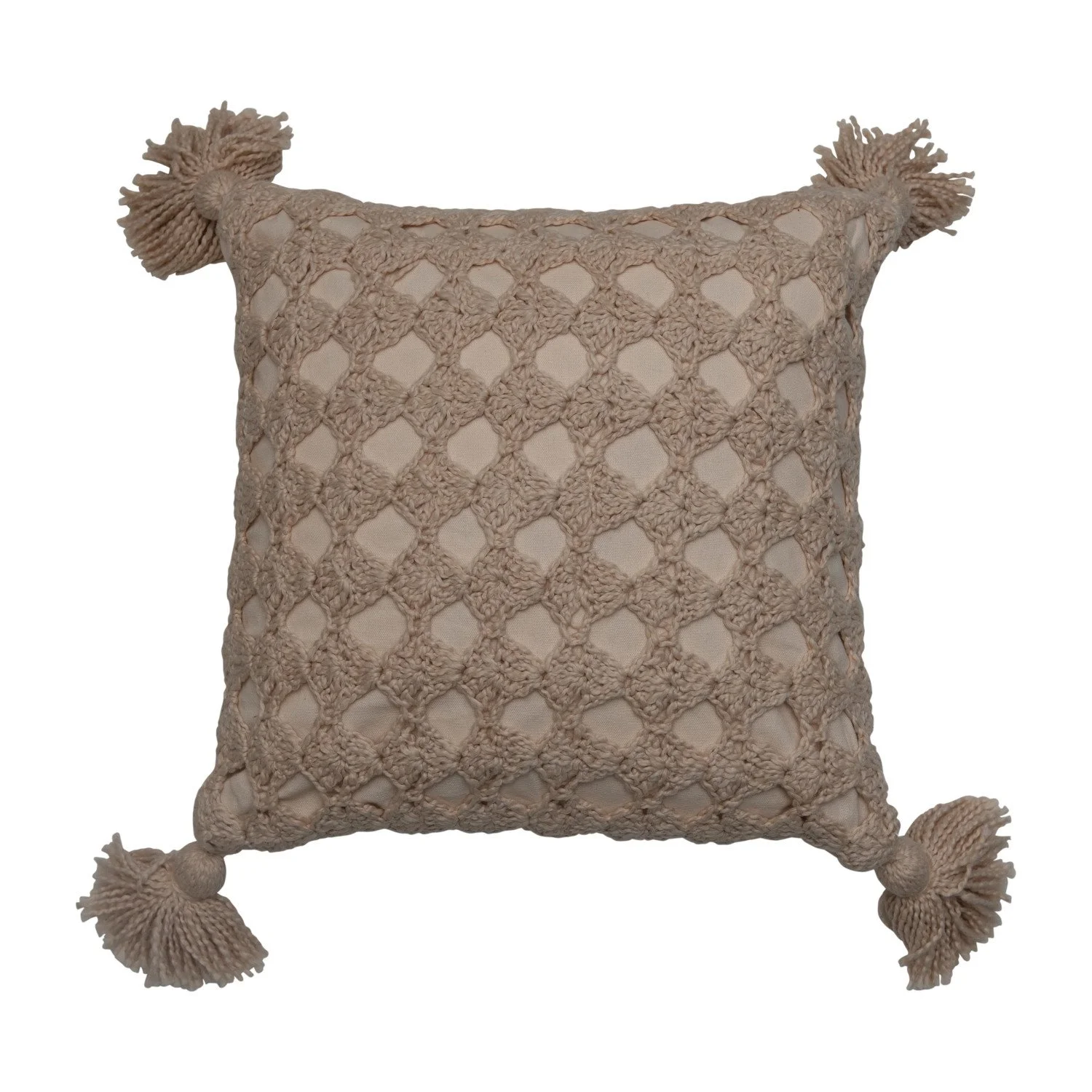 Cotton Crocheted Pillow with Tassels