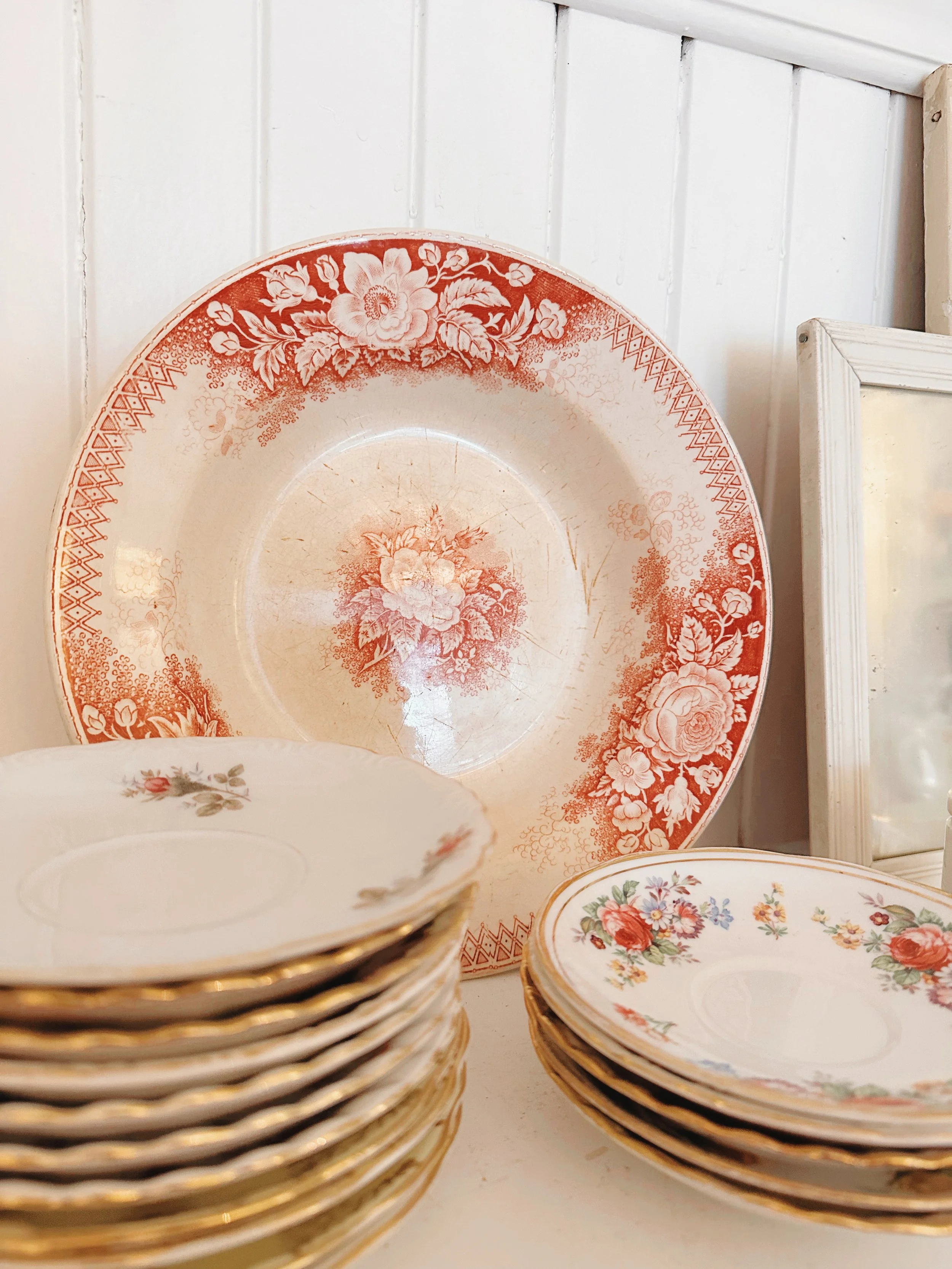 Red Vintage Ironstone / China Plates — Little White House & Co