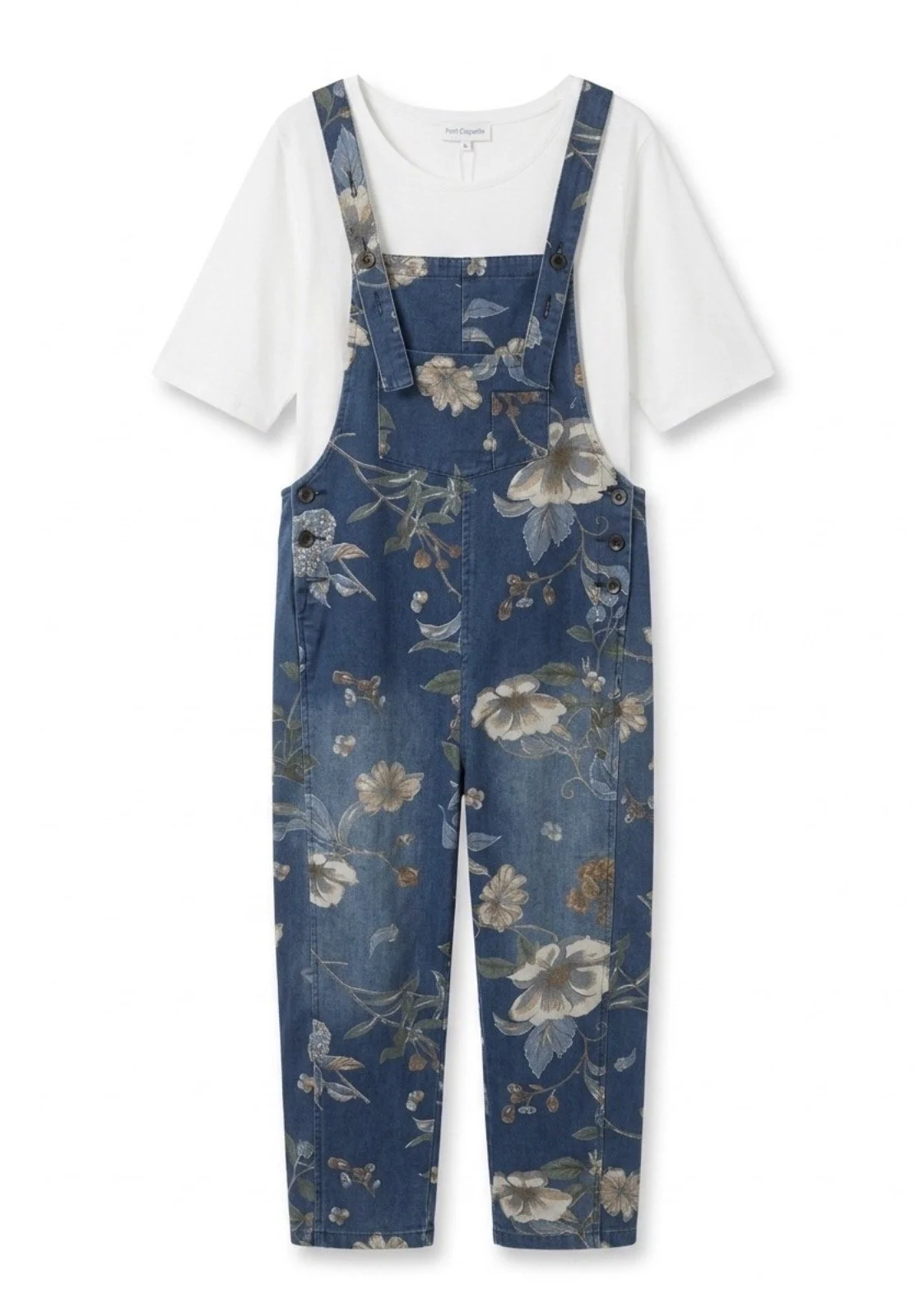 Floral denim overalls