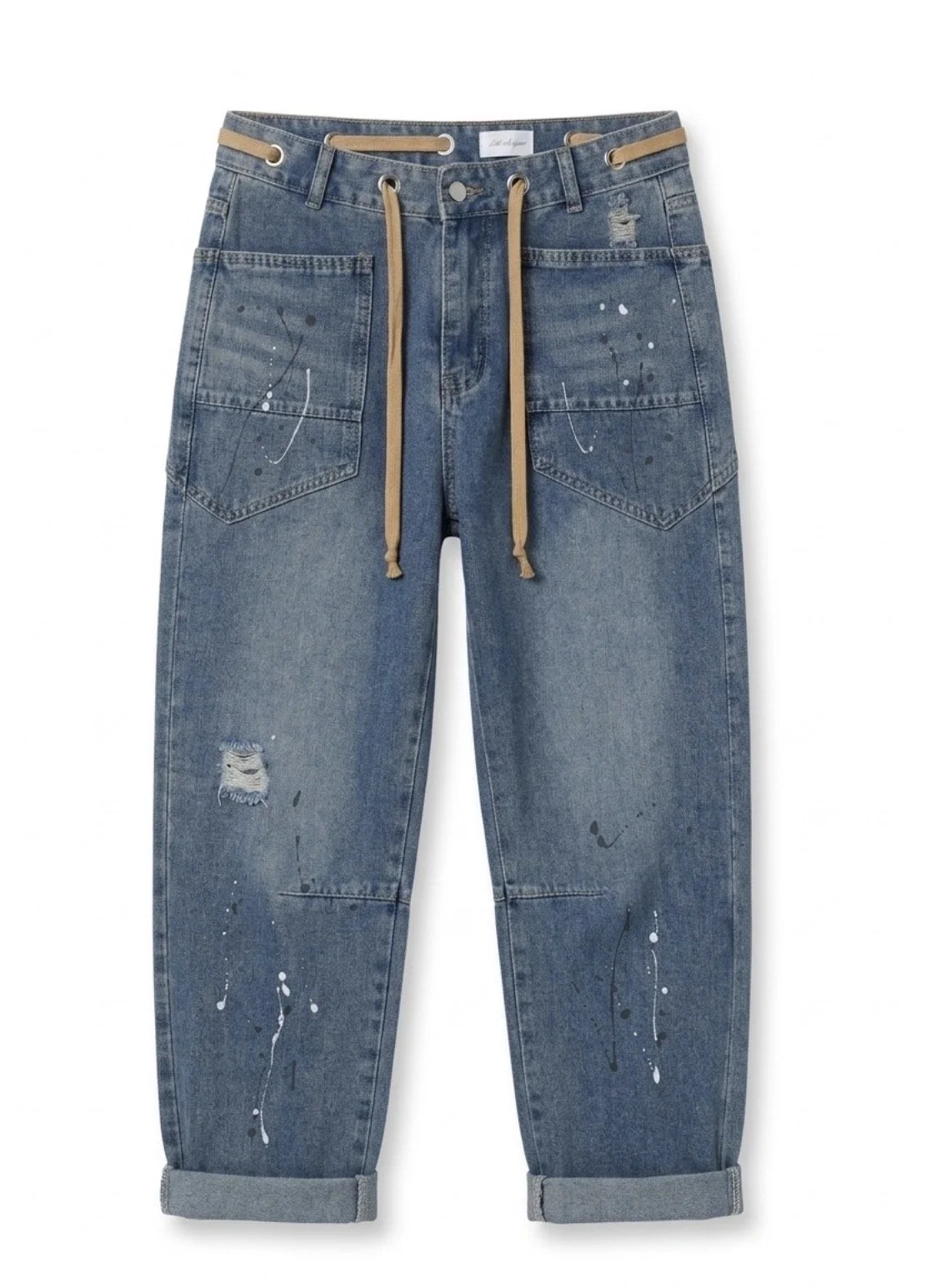 Distressed denim jeans