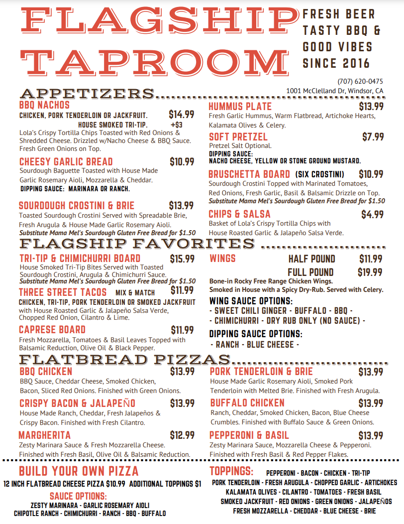 Windsor Food Menu — Flagship Taproom