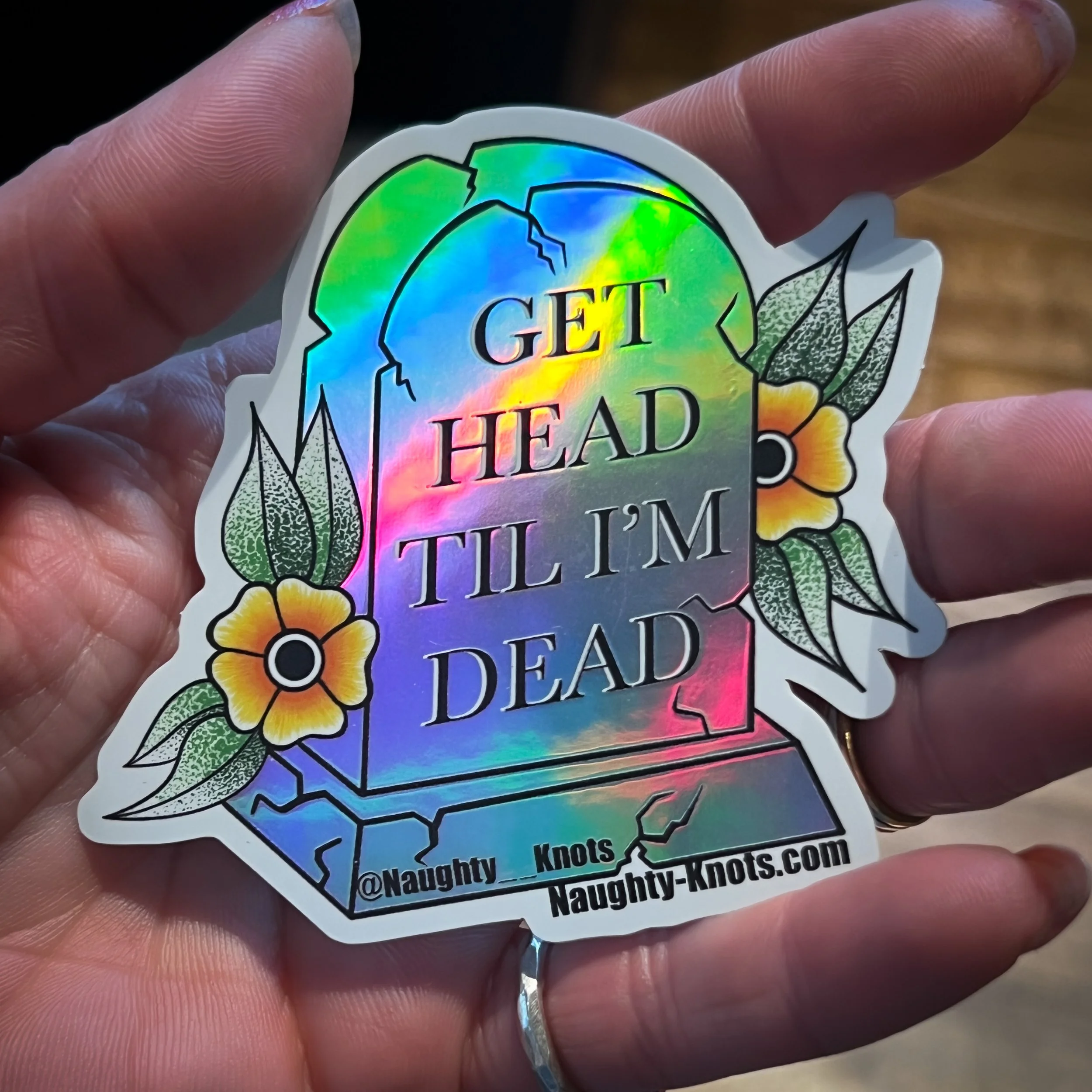 Get Head Til I’m Dead Holographic Tombstone Sticker