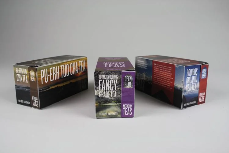 Packaging design for a "masculine" line of tea.