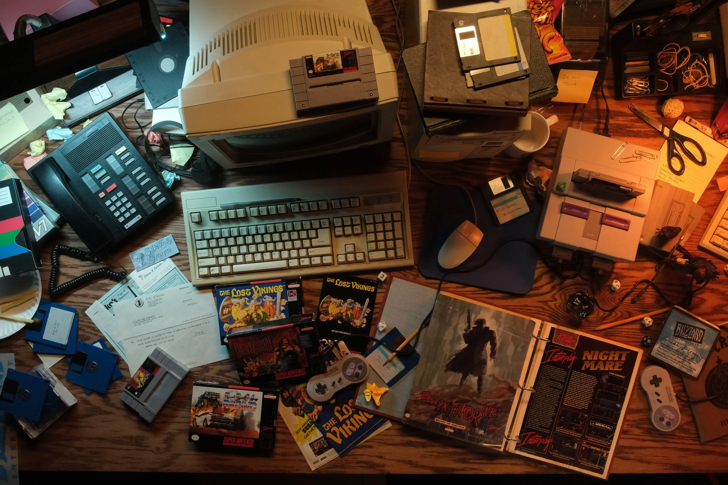 Blizzard Entertainment 35th anniversary practical tabletop set with vintage games and production props