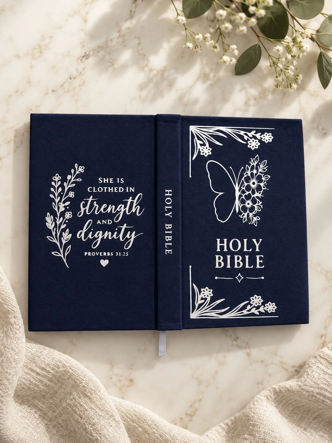 Navy blue butterfly personalized bible.png