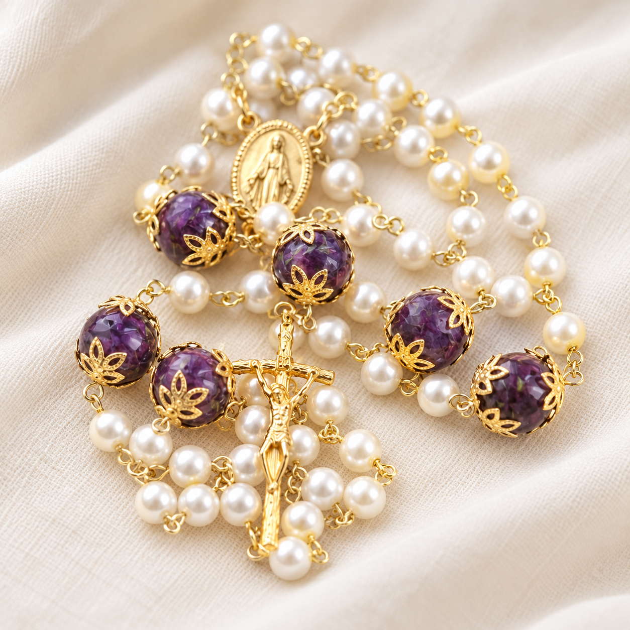 purple dried flowers and pearl rosary.png