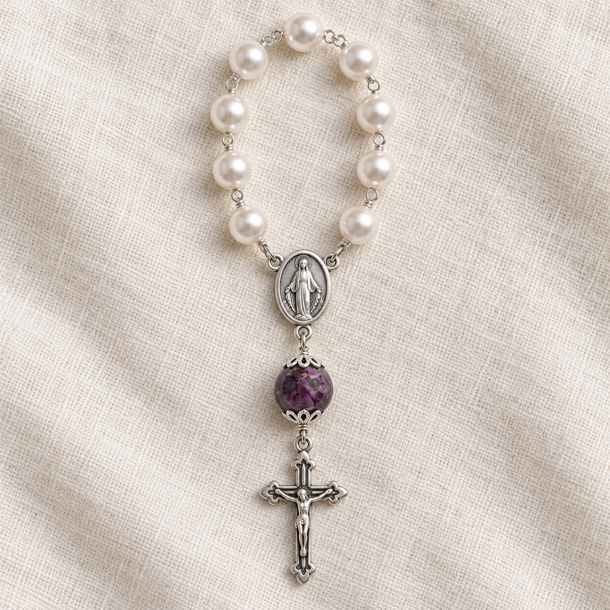 Custom Memorial Chaplet – Pearls & Keepsake Beads