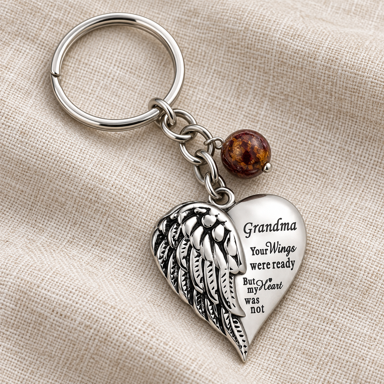Angel Wing Memorial Keychain with Keepsake Bead