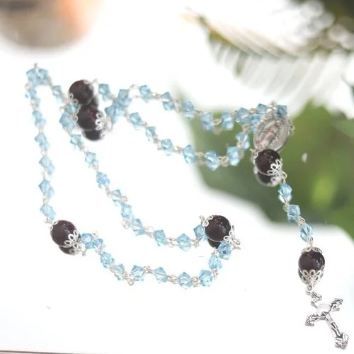 Custom Memorial Catholic Rosary - Birthstone