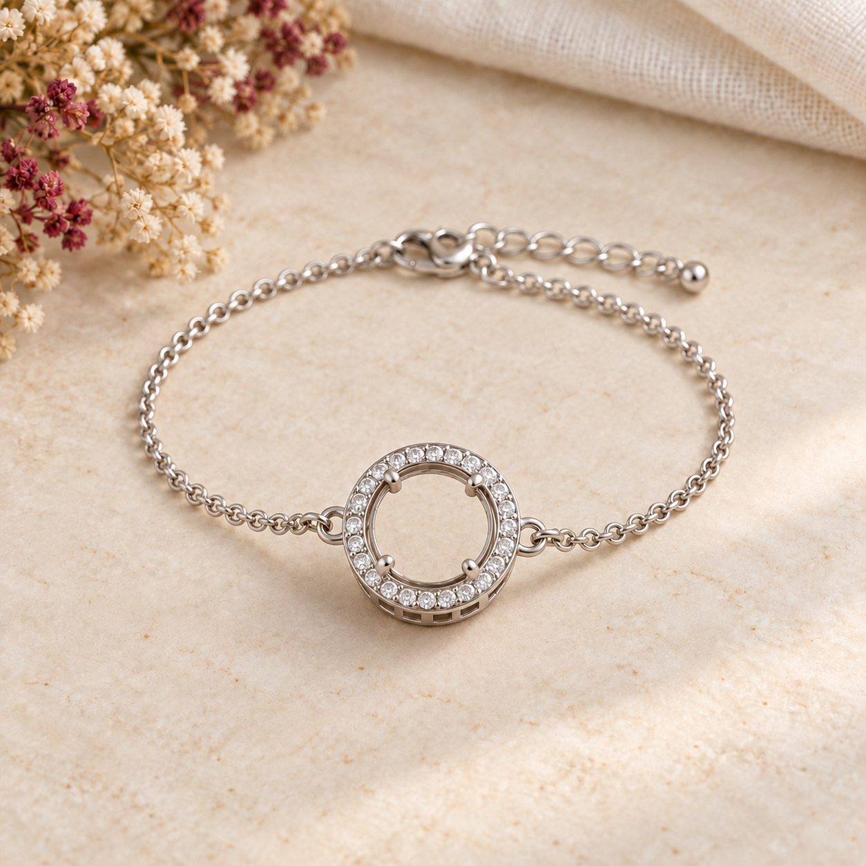Round Halo Bracelet – Sterling Silver