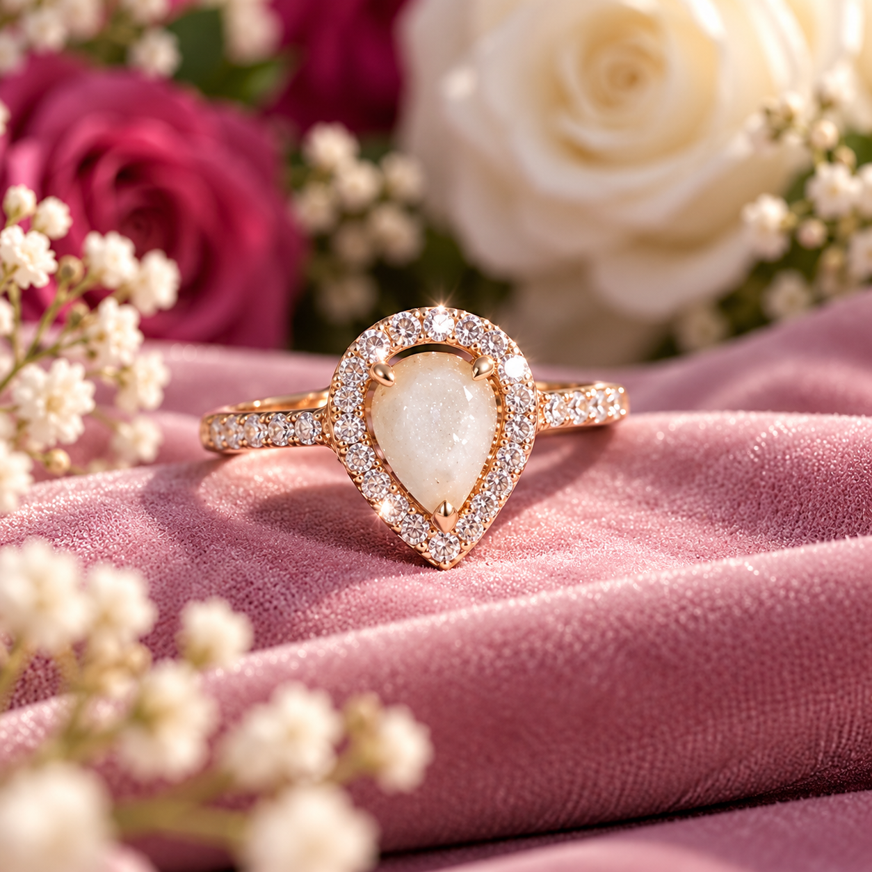 Rose Gold Teardrop Ring on Velvet.png