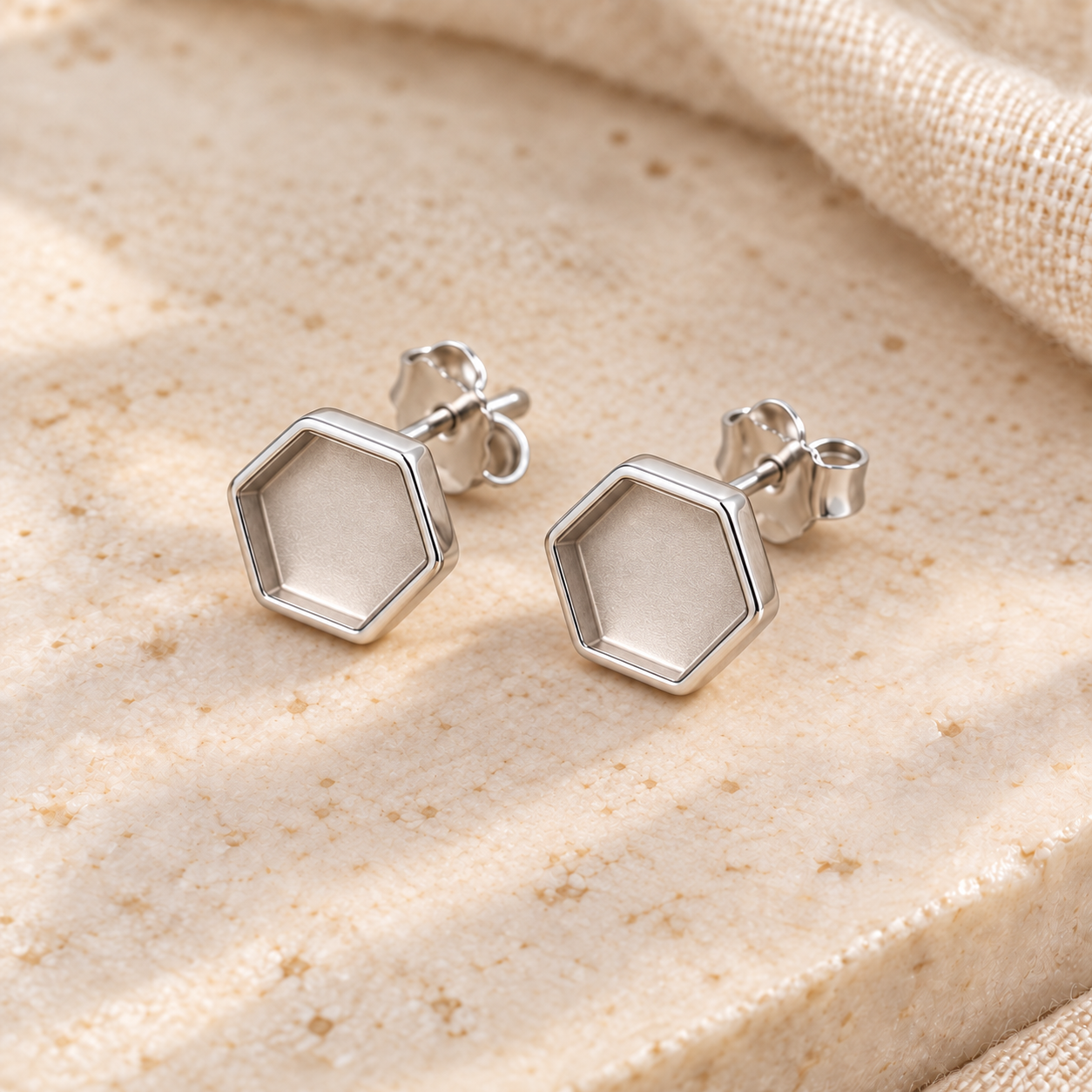Always Close Hexagon Memorial Stud Earrings — 6.5mm Sterling Silver