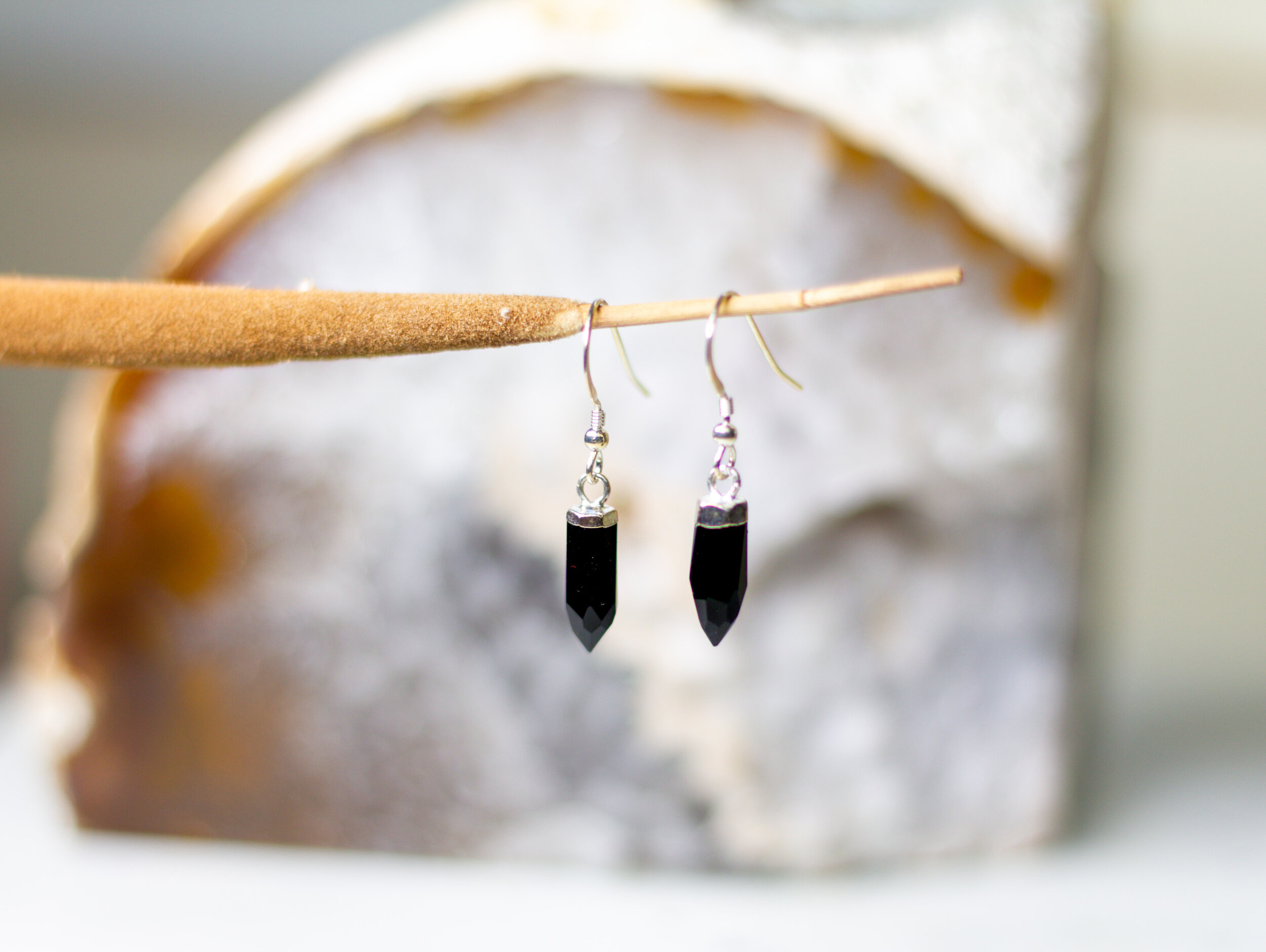 Black Onyx Point // Sterling Silver Plated Fish Hook