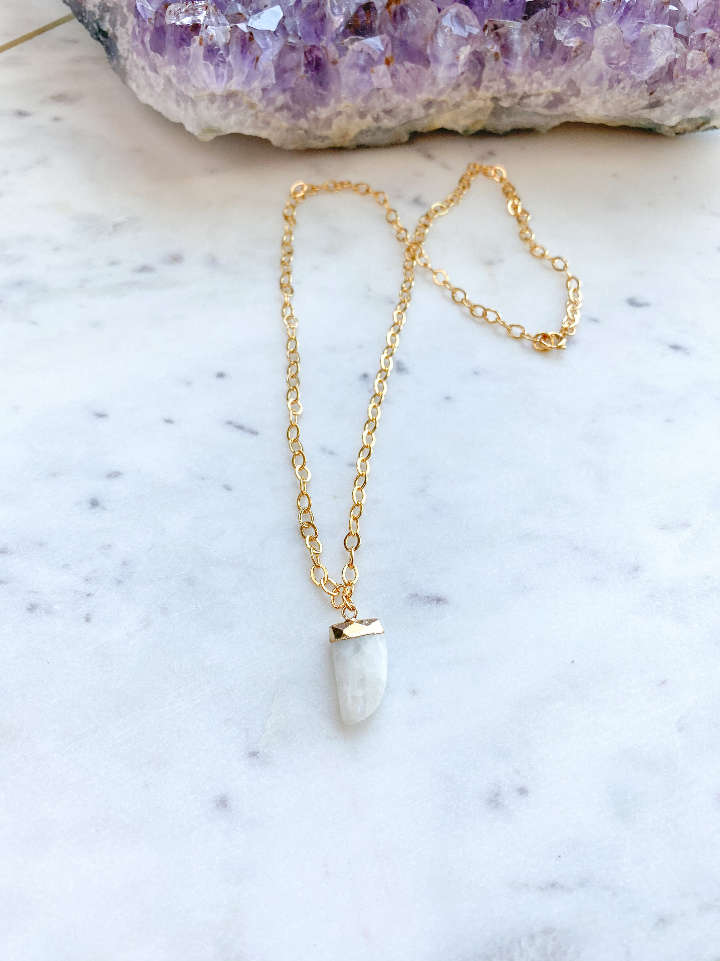 Shark Tooth Moonstone // 14k Gold Plated Chain 