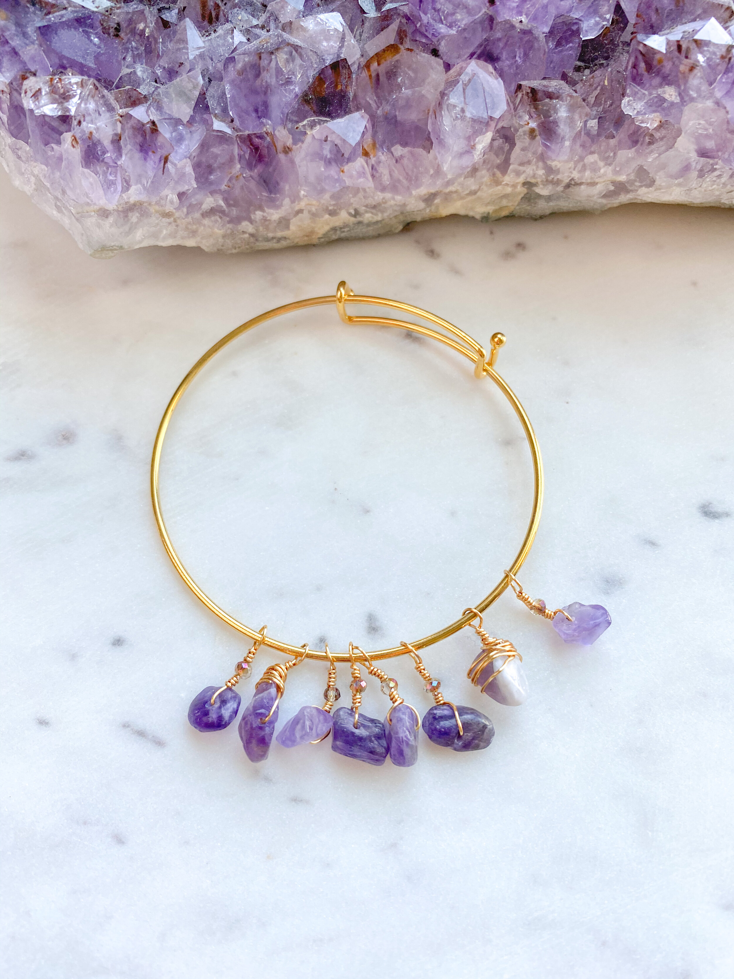 Amethyst Chunk Bangle with Chinese Crystal Accents