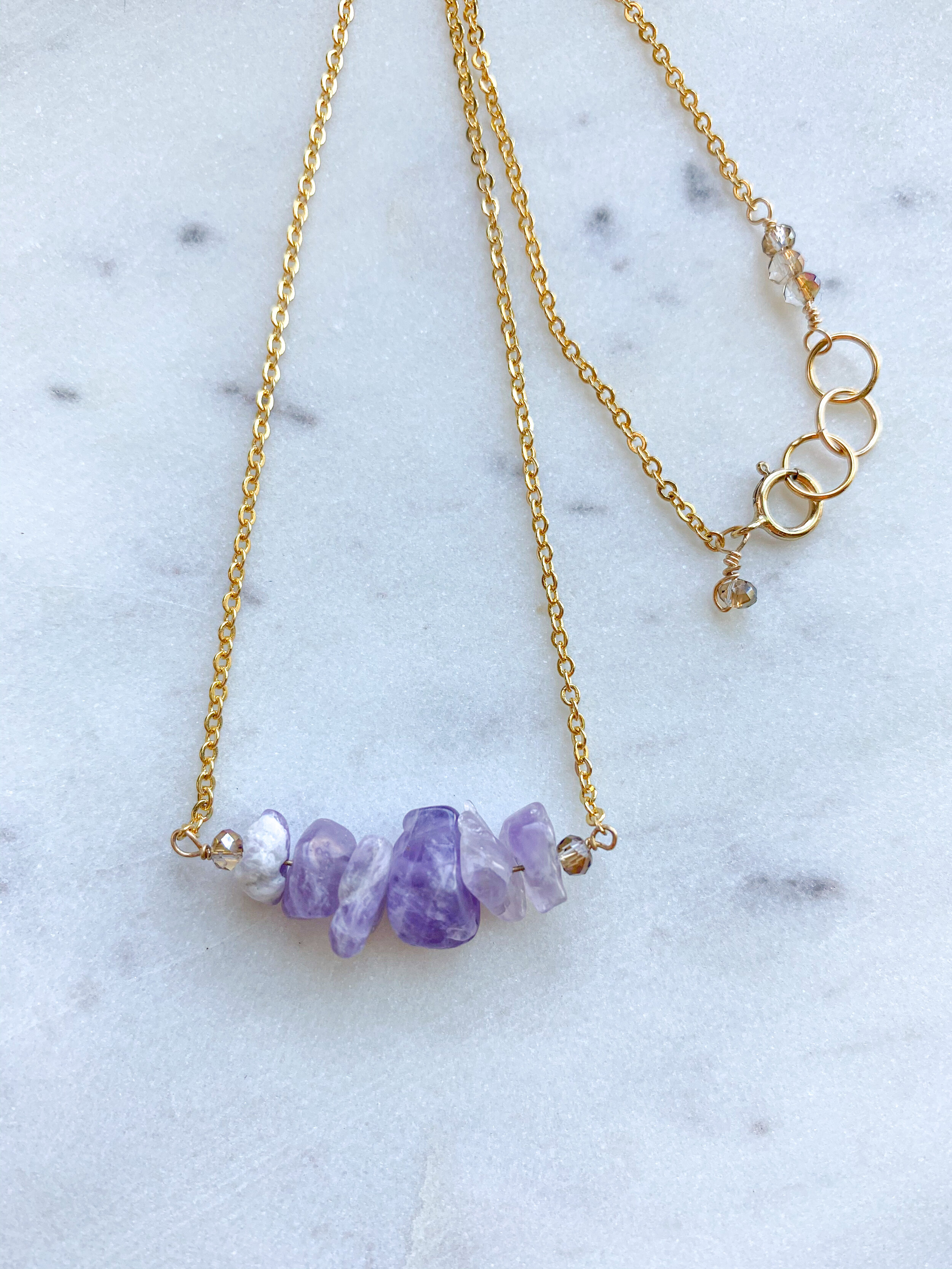Amethyst Chunk Bar Choker // 14k Gold Plated Chain 