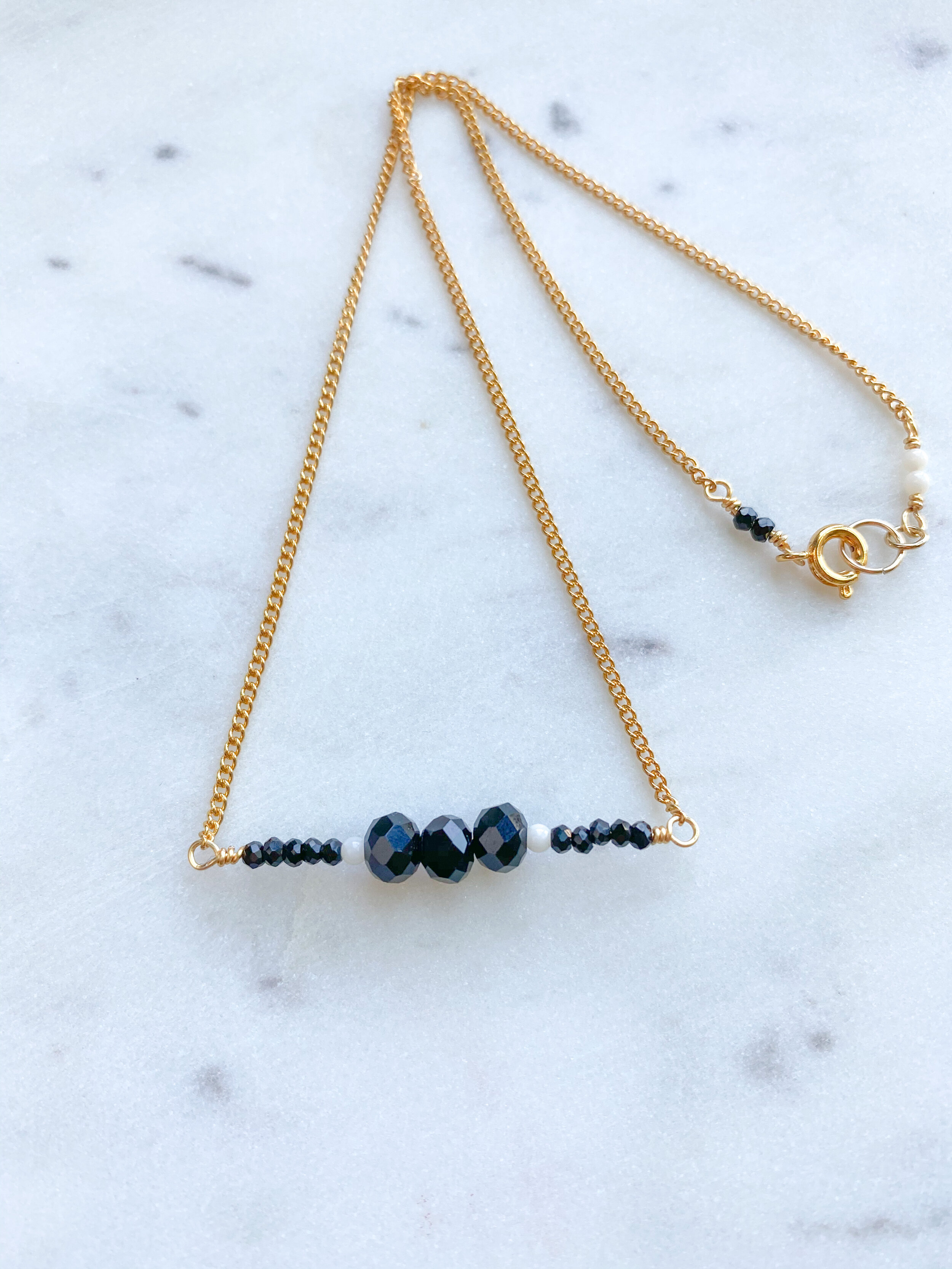 Black Chinese Crystals + Mother of Pearl Choker // 14k Gold Plated Chain
