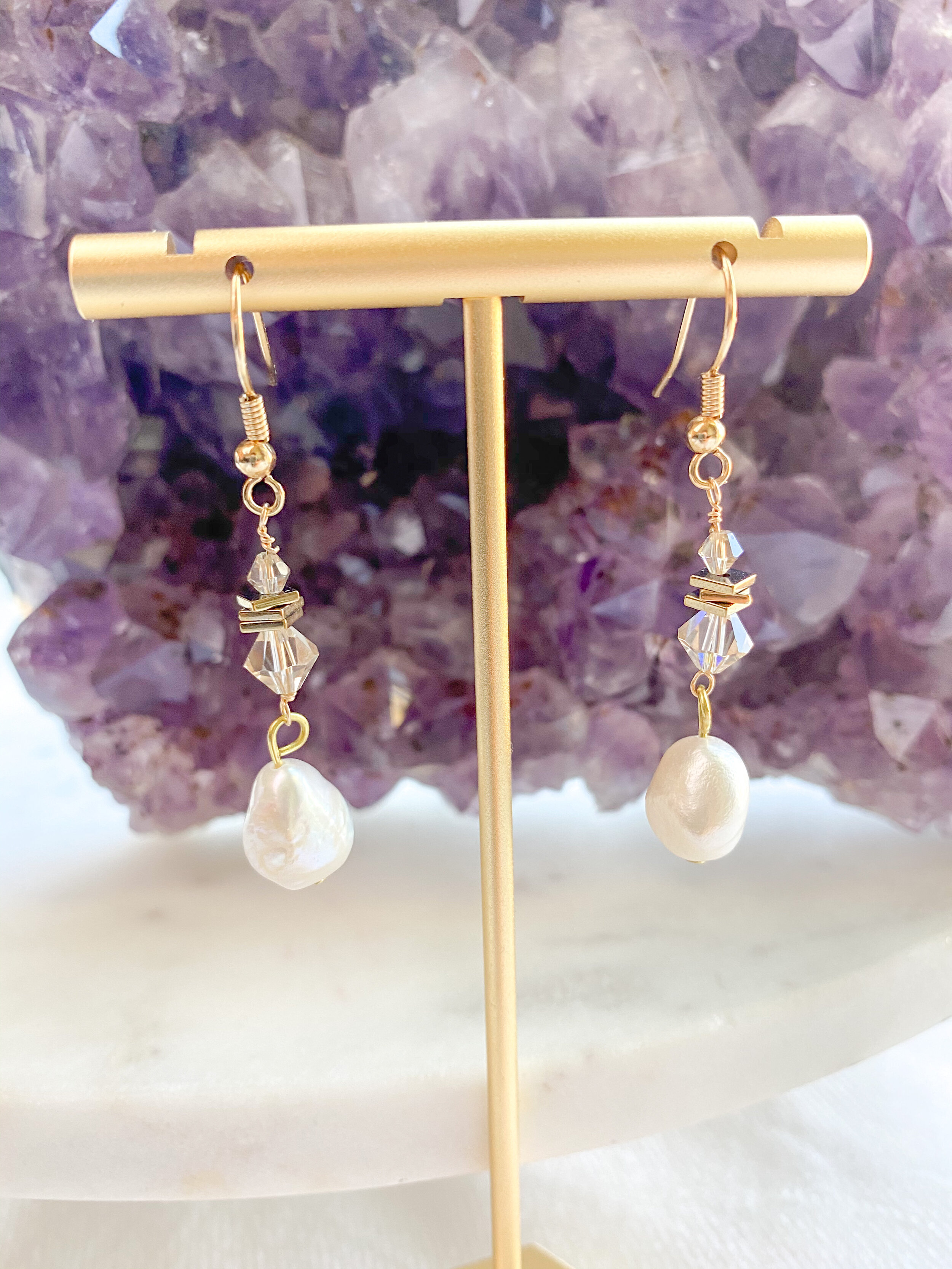 Opulent Fresh Water Pearl &amp; Swarovski Crystal Dangle Earring 