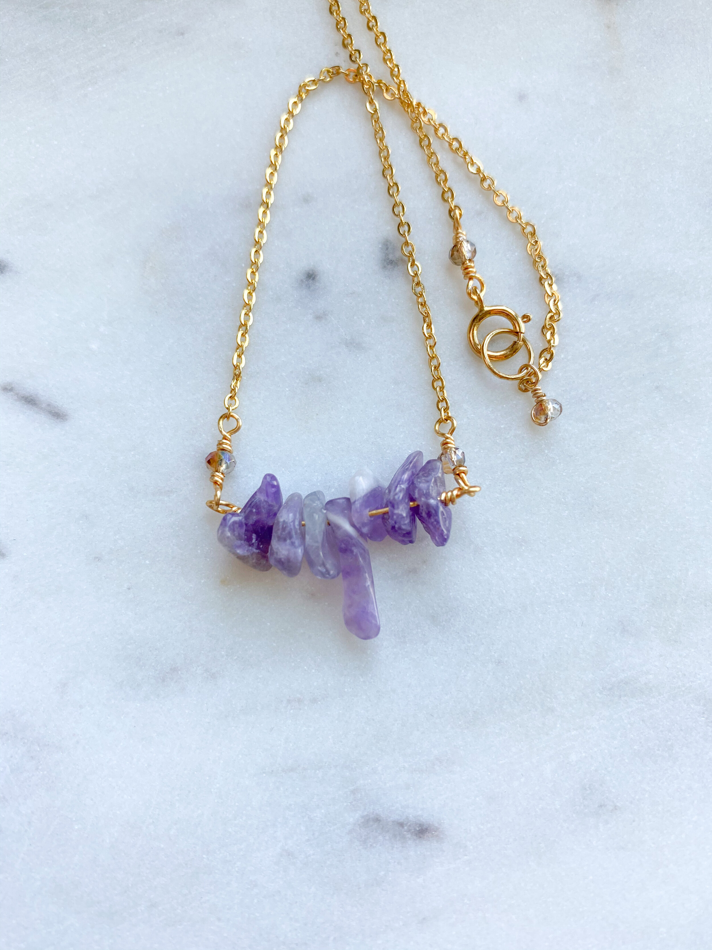 Amethyst Chunk Anklet // 14k Gold Plated Chain // Chinese Accent  