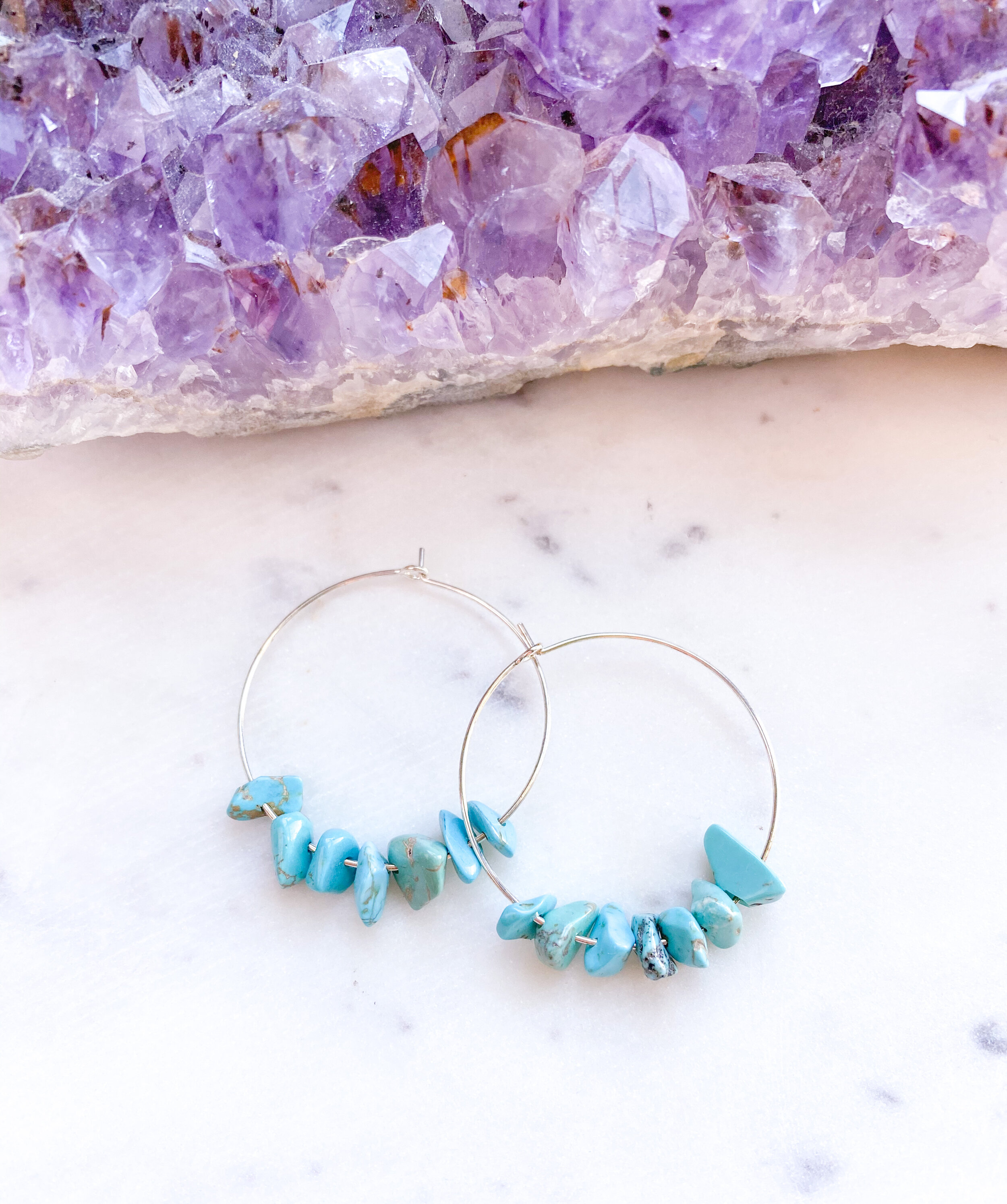 Turquise Chunk // Silver Plated Hoop 