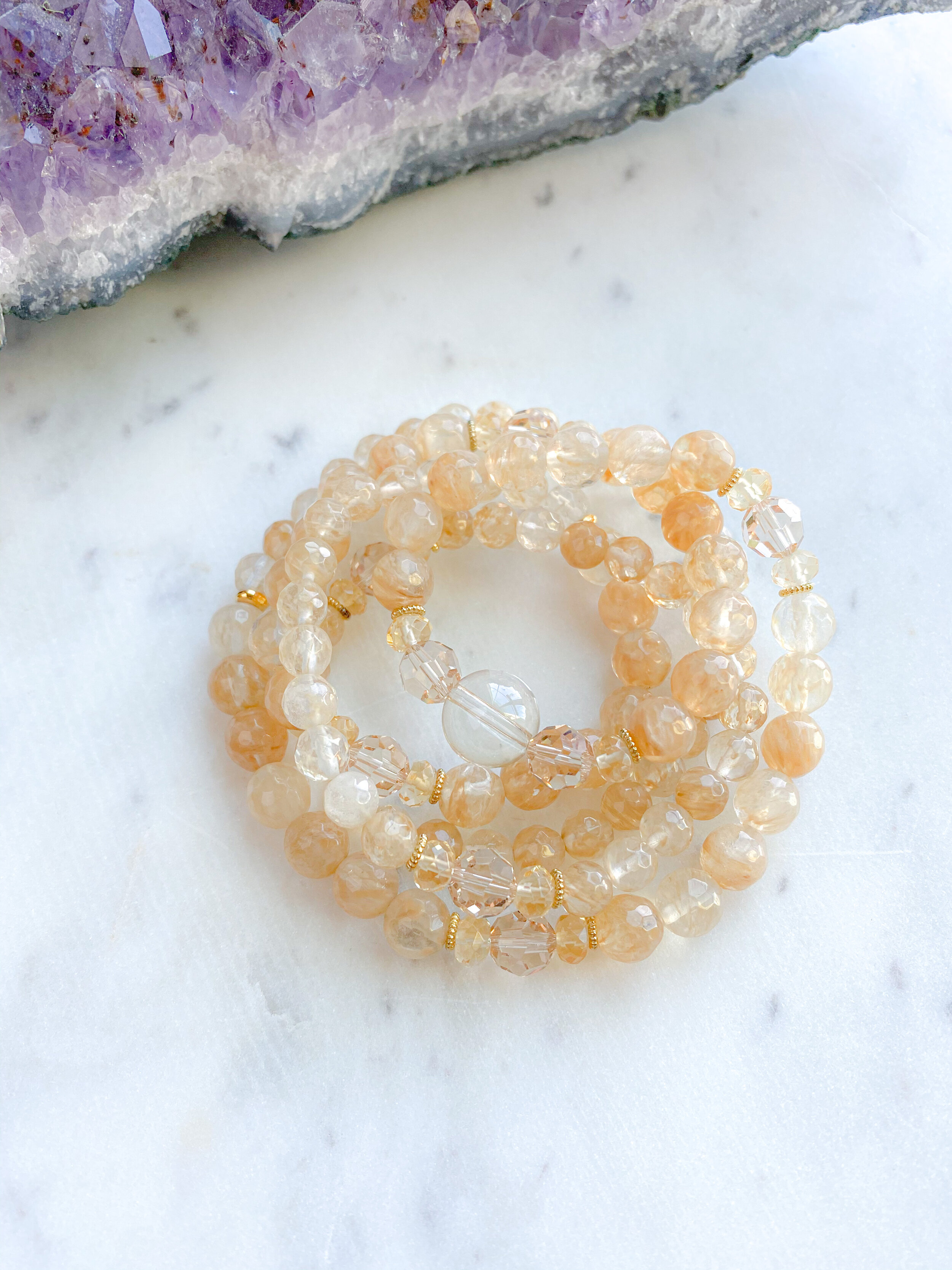 Citrine Mala with Swarovski Crytslas // 14k Gold Plated Spacers // AAA Quartz Guru