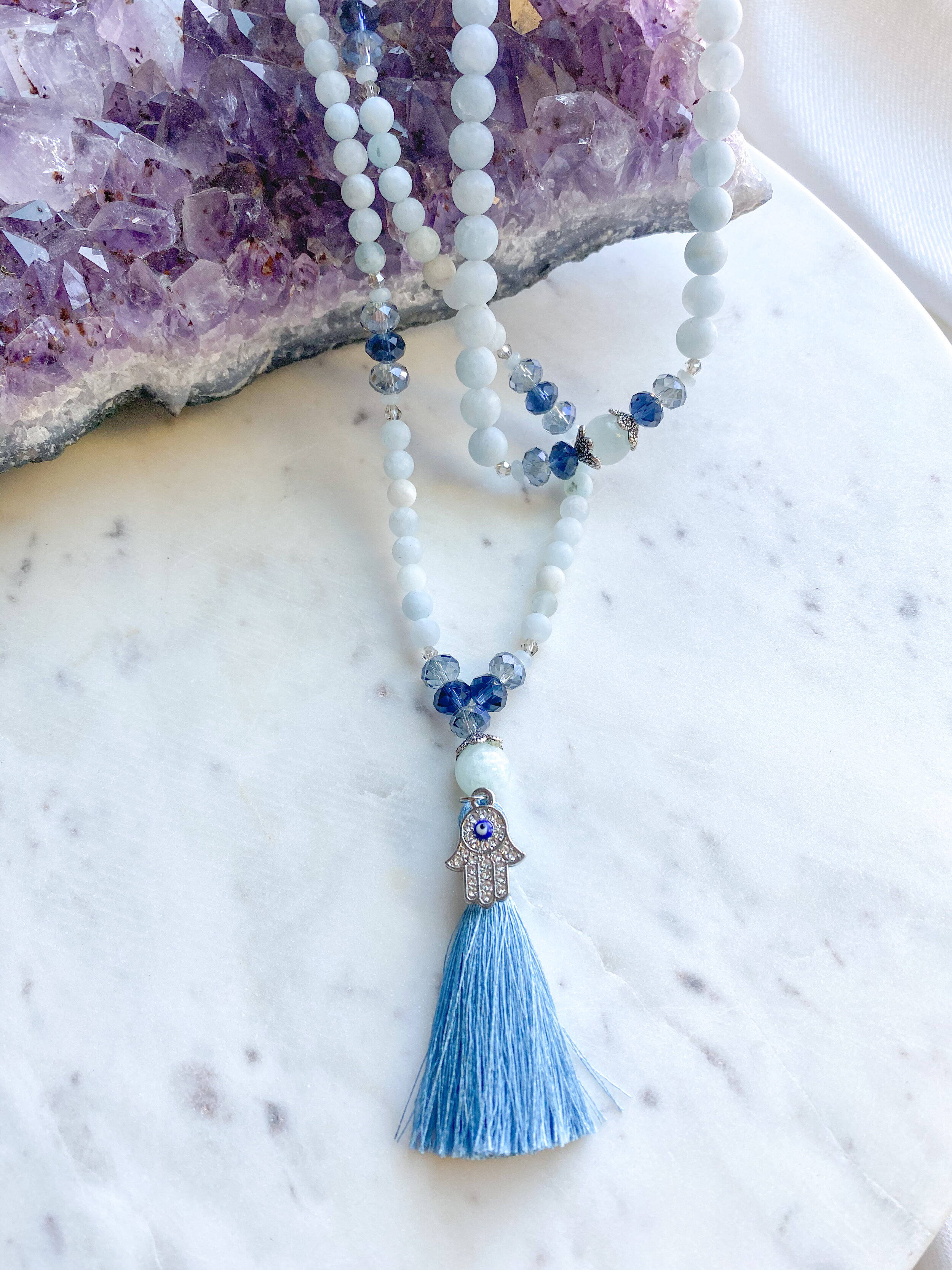 Aquamarine + Evil Eye Mala // Matte Finish 