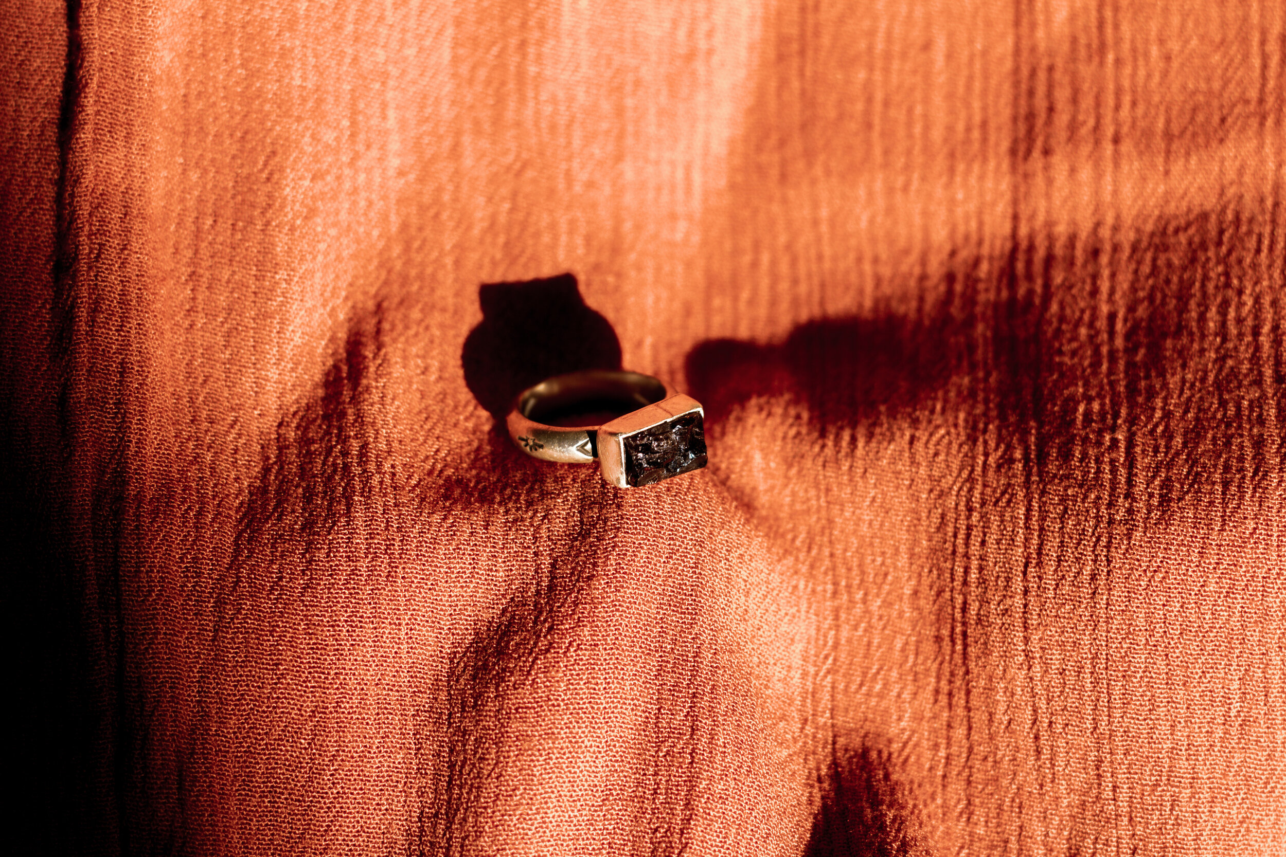 Raw Garnet :: Stamped Detail Ring :: Size 4.5