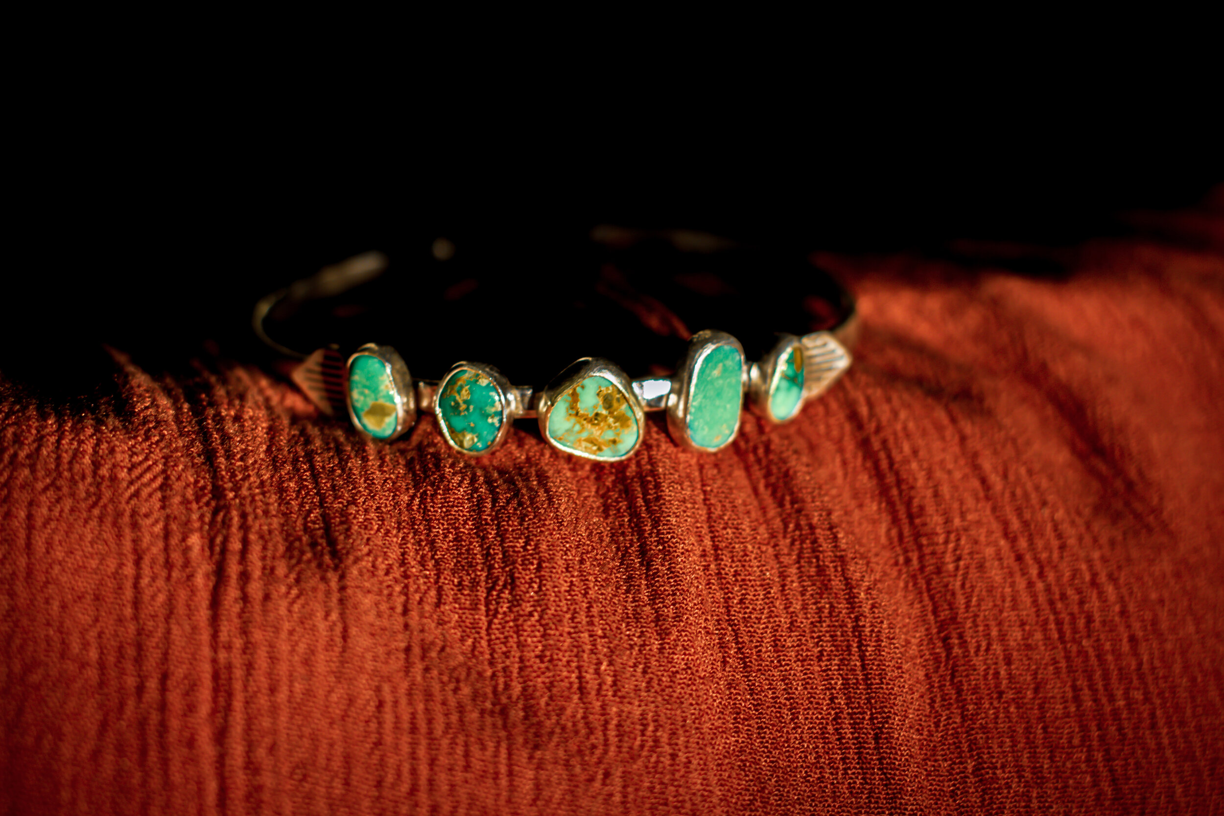 Arizona + Mexico + Sonoran Gold 5 Stack Turquoise :: Hammered Cuff with Detail 