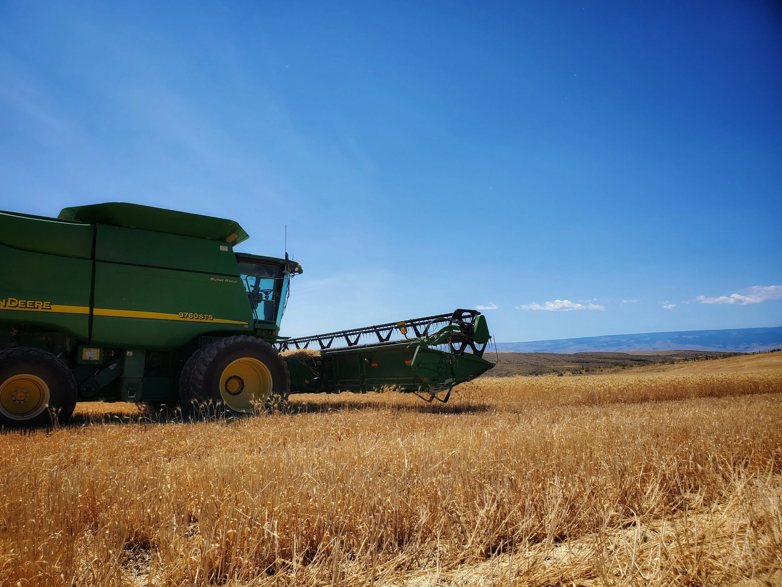 The combine ready to start another day of harvest.