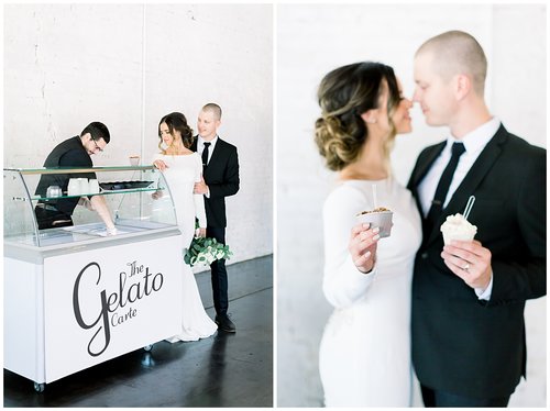 Bride and groom next to their gelato cart - One of many great Wedding Cake Alternatives