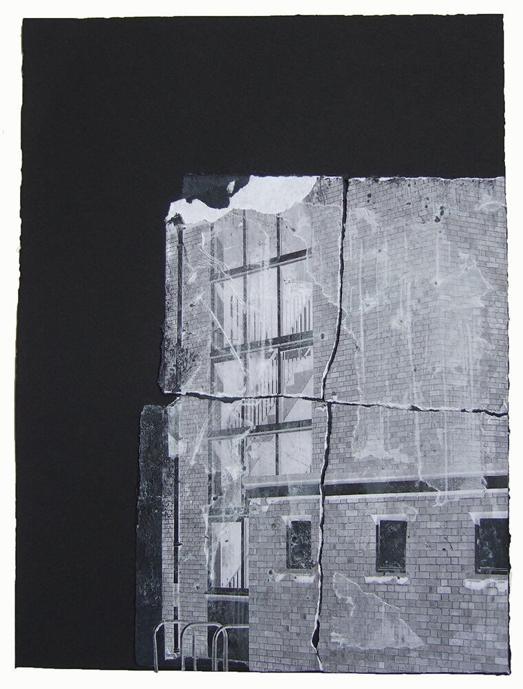 Hawkins Road, graphite, collage &amp; grit on paper, 36 x 26cm, 2021 